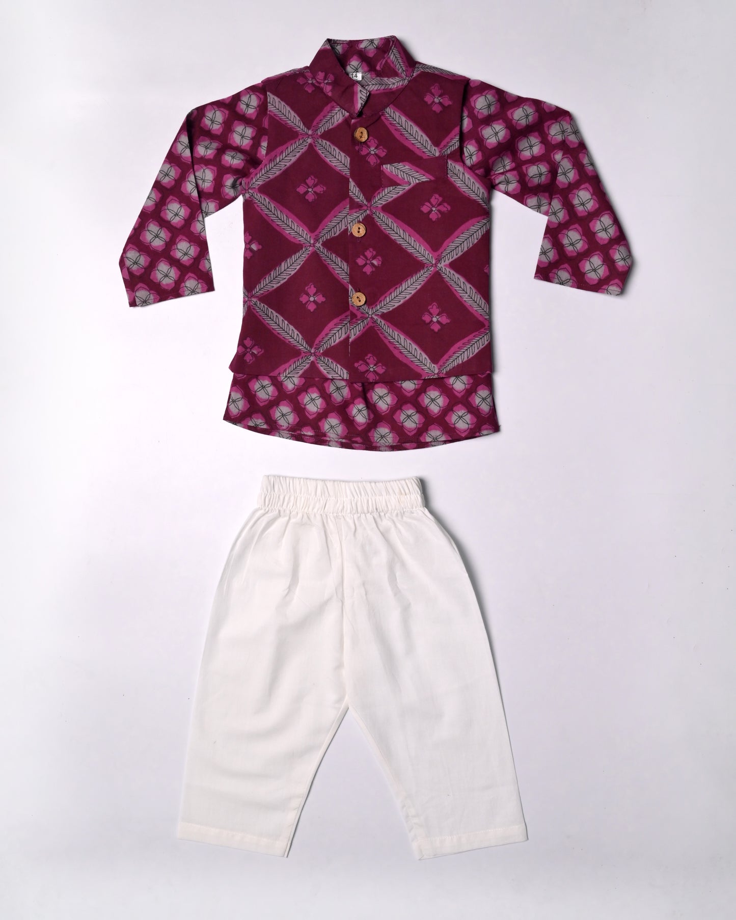 Purple Heart Three piece (jacket, kurta and pajama) set for boys