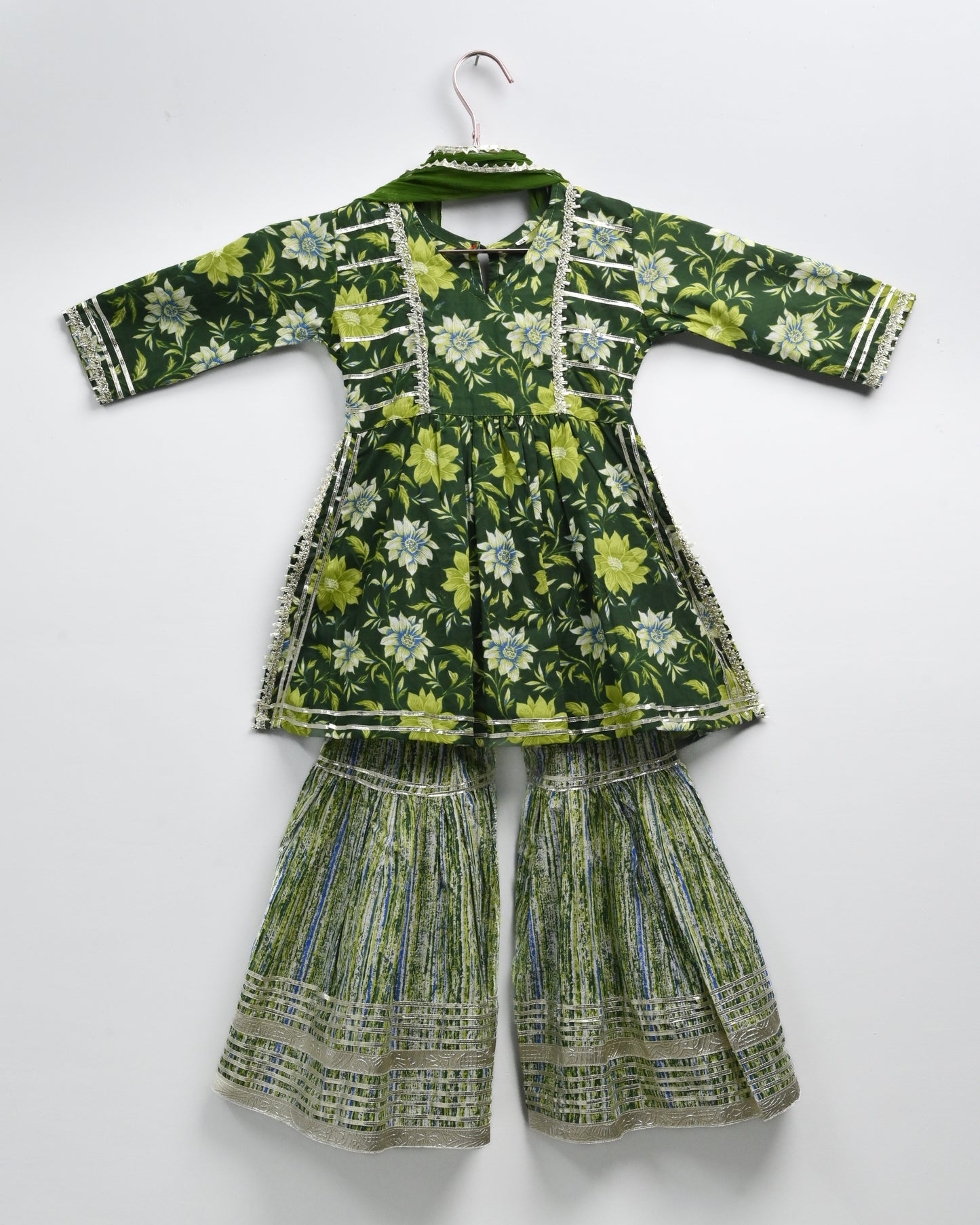 Green pure cotton suit with garara and duppata
