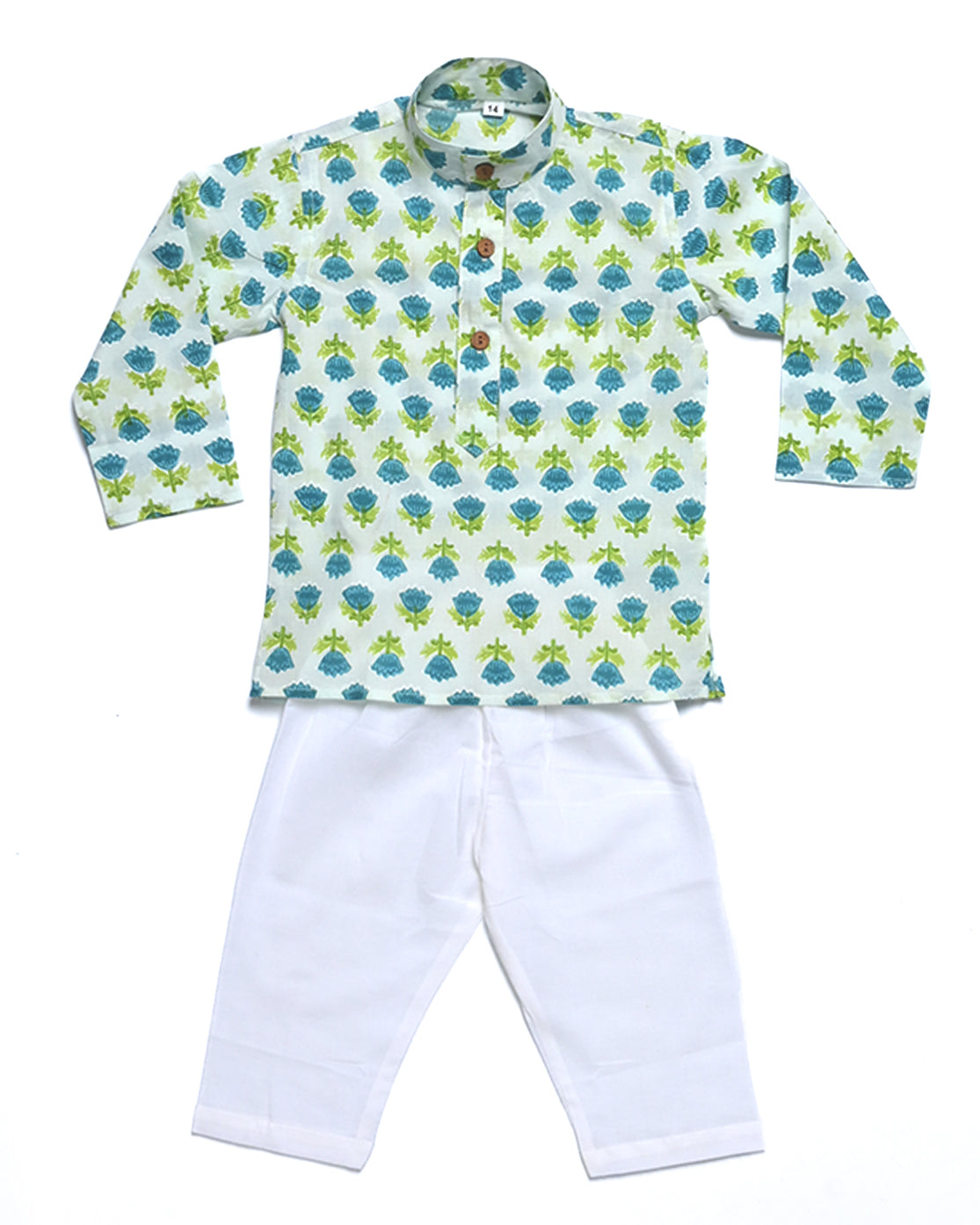 Blue floral Three piece (jacket, kurta and pajama) set for boys