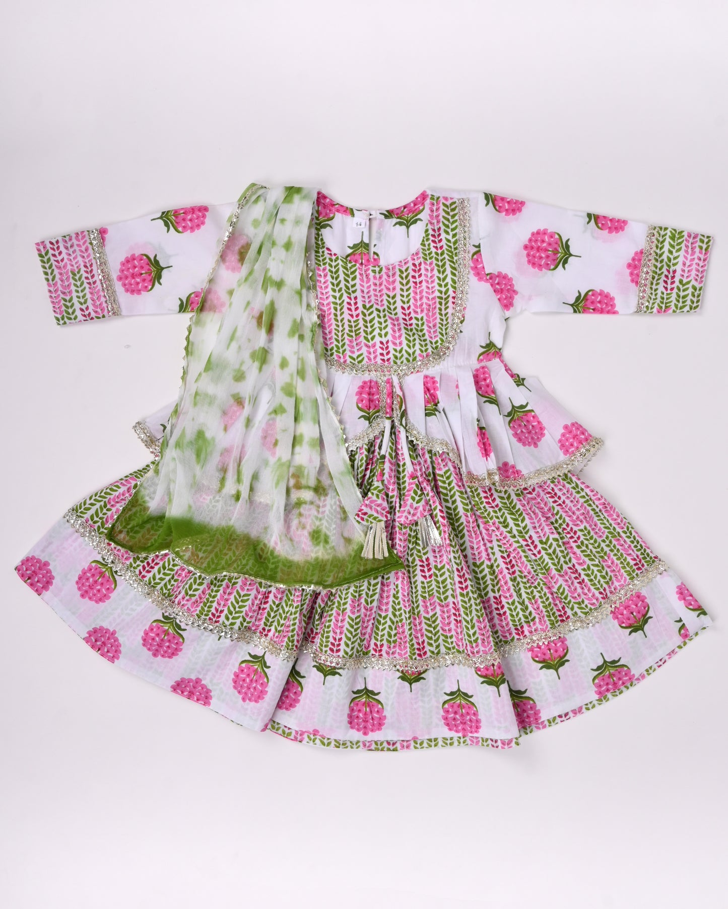 Pink and white strawberry pure cotton lehenga for girls