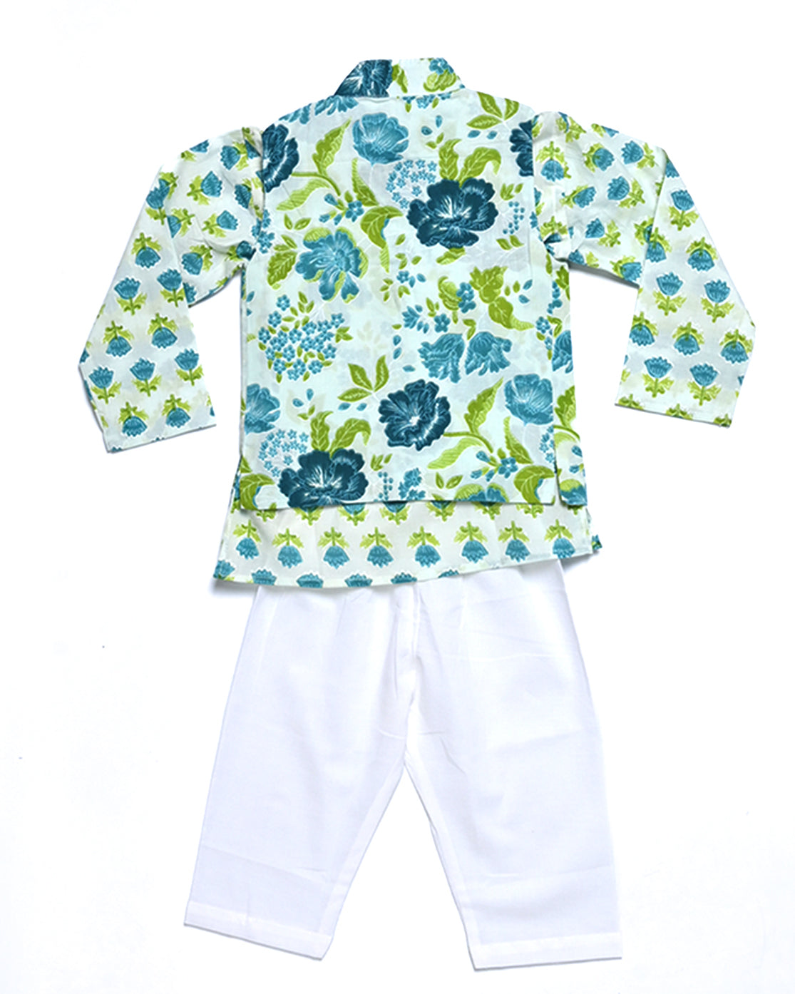 Blue floral Three piece (jacket, kurta and pajama) set for boys