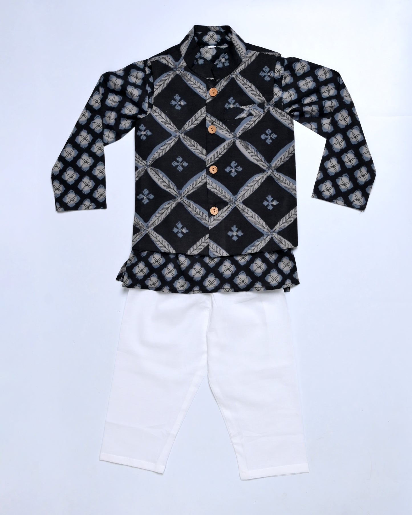 Darkest blue Three piece (jacket, kurta and pajama) set for boys