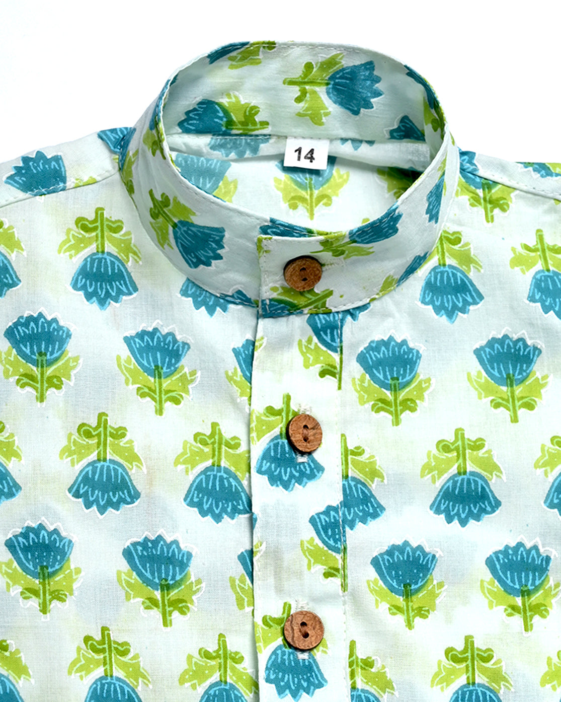 Blue floral Three piece (jacket, kurta and pajama) set for boys