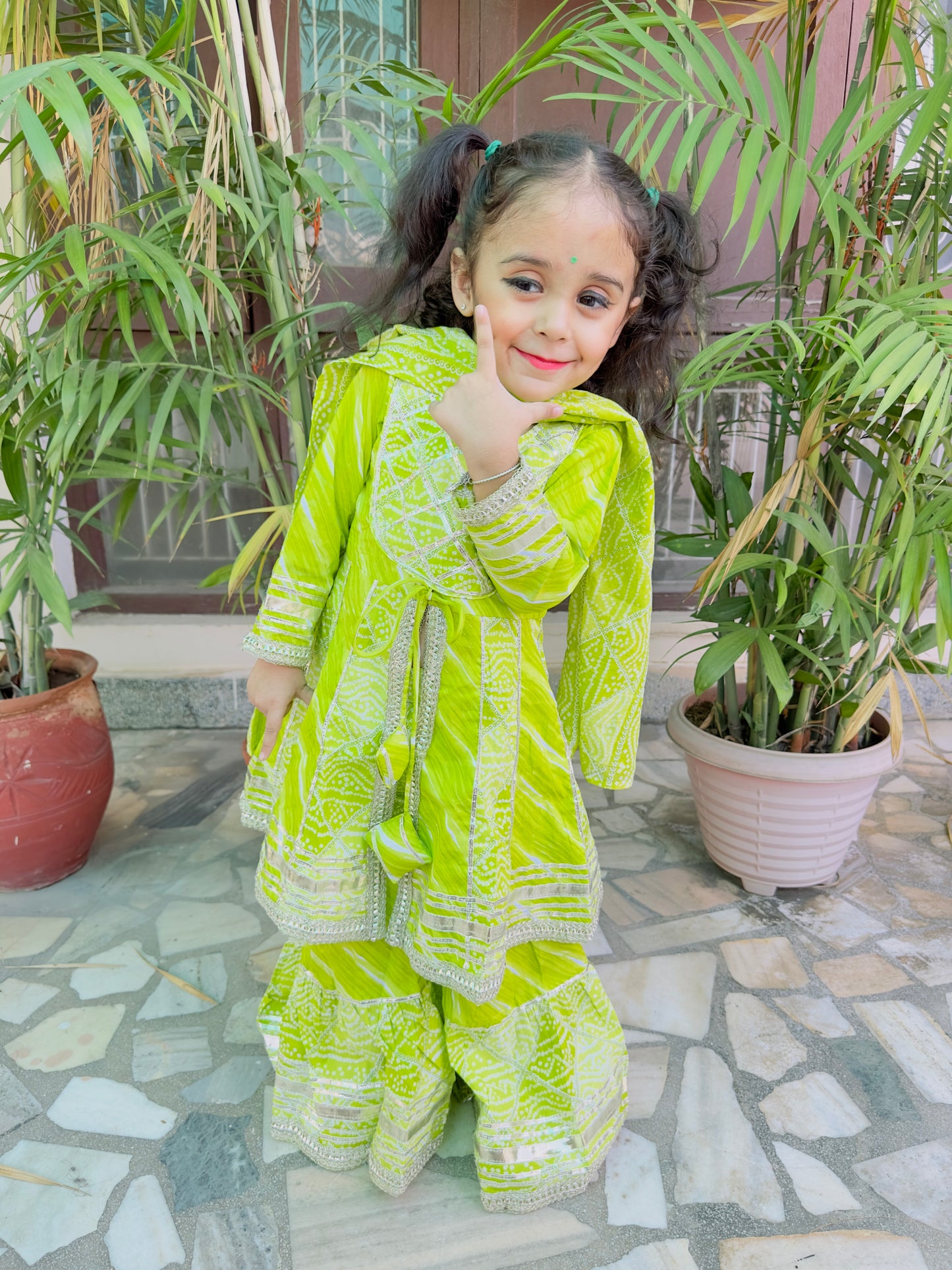 Green parrot garara pure cotton girls ethnic wear suit-size 6 months to 18 years