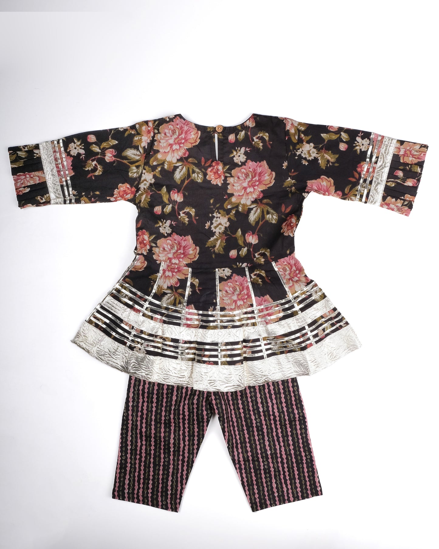 Midnight Florals Angrakha style pure cotton suit with Duppata