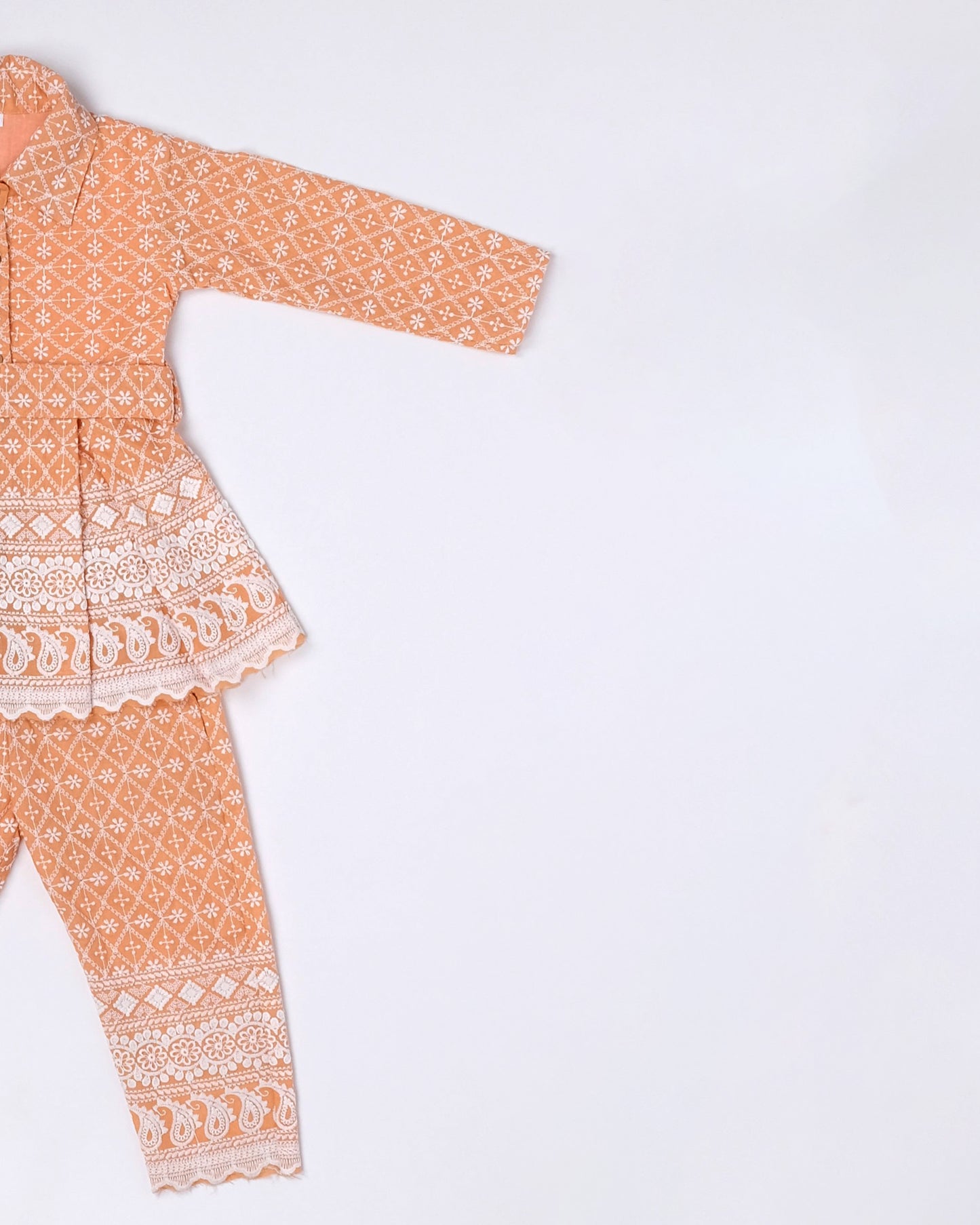 Orange Chikankari coord set for girls