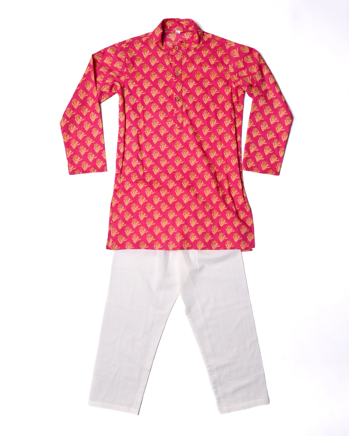 Pink yellow Three piece (jacket, kurta and pajama) set for boys