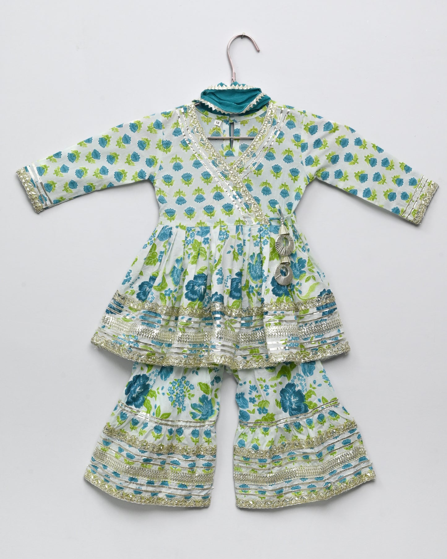 Blue floral pure cotton suit with garara and duppata