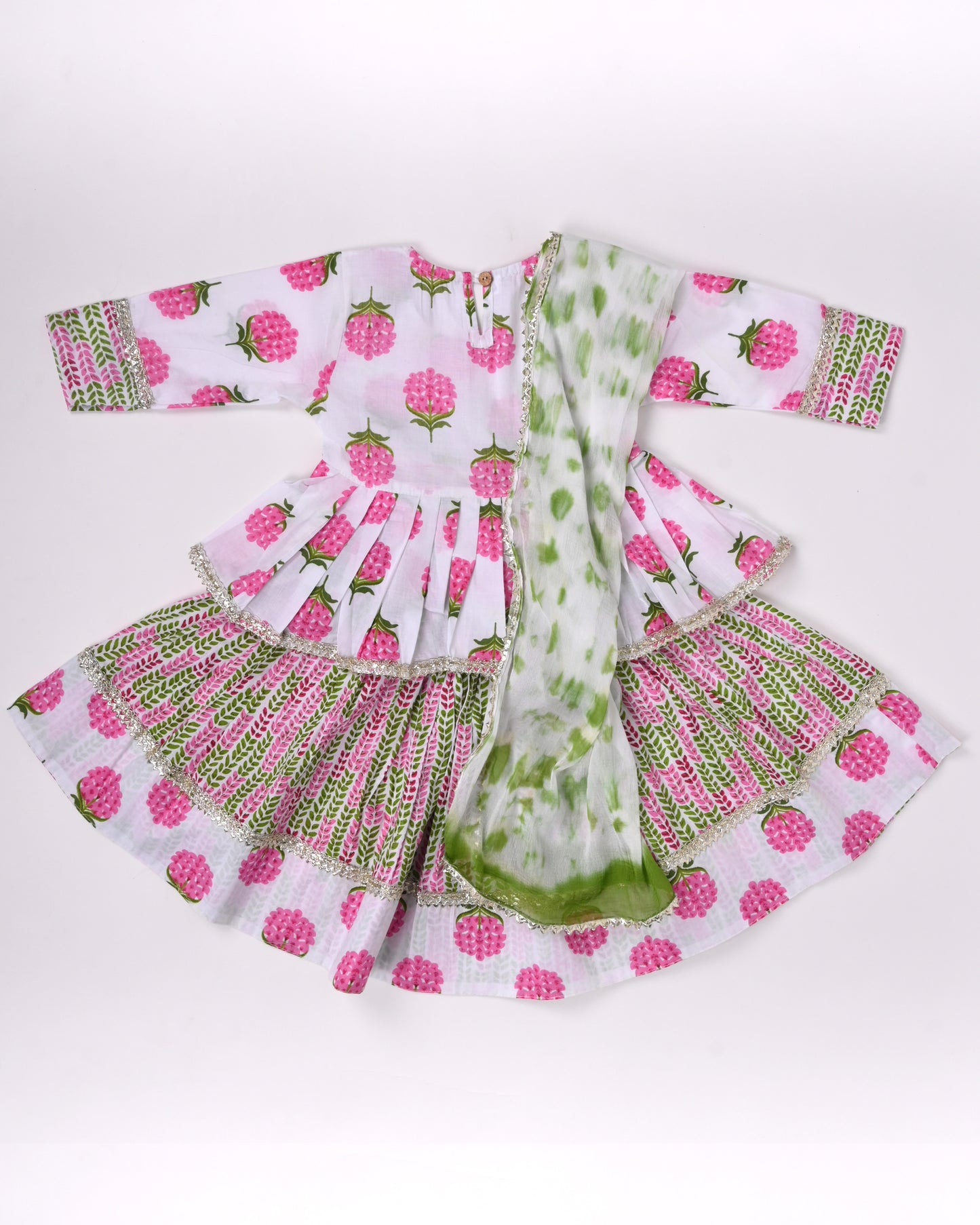 Pink and white strawberry pure cotton lehenga for girls
