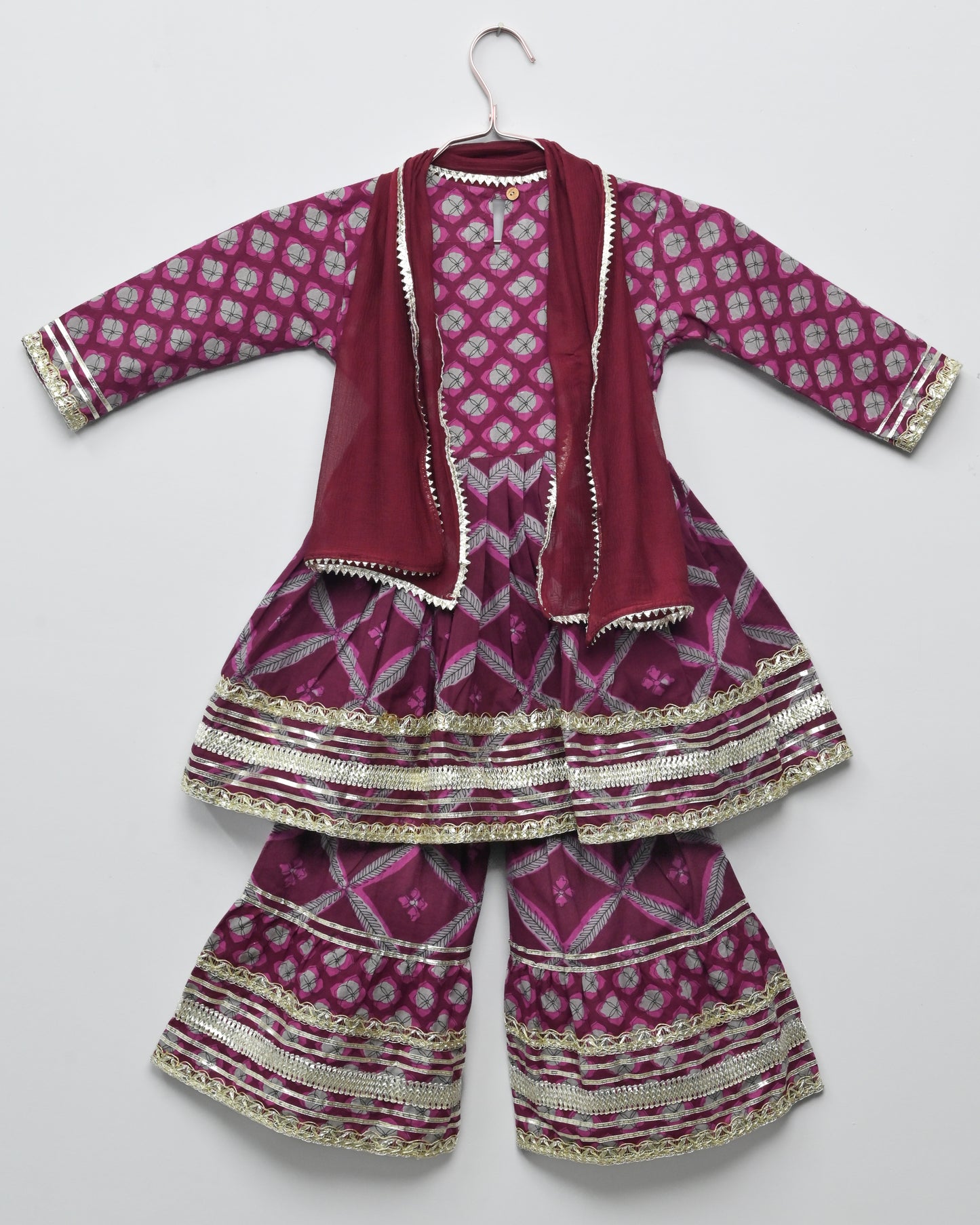 Purple heart pure cotton suit with garara and duppata