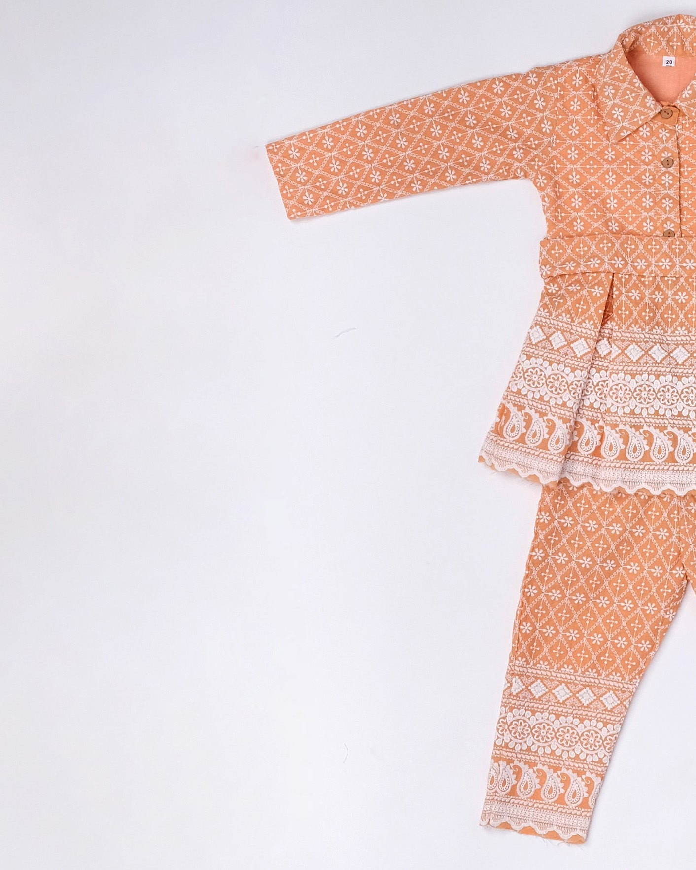 Orange Chikankari coord set for girls