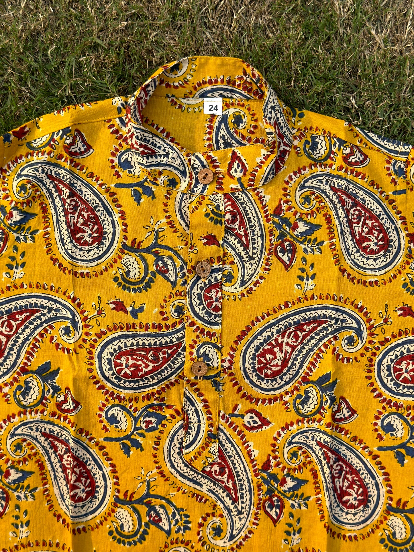 Yellow ambi pure cotton block print kurta pyjama for boys -age 6 months to 18 years