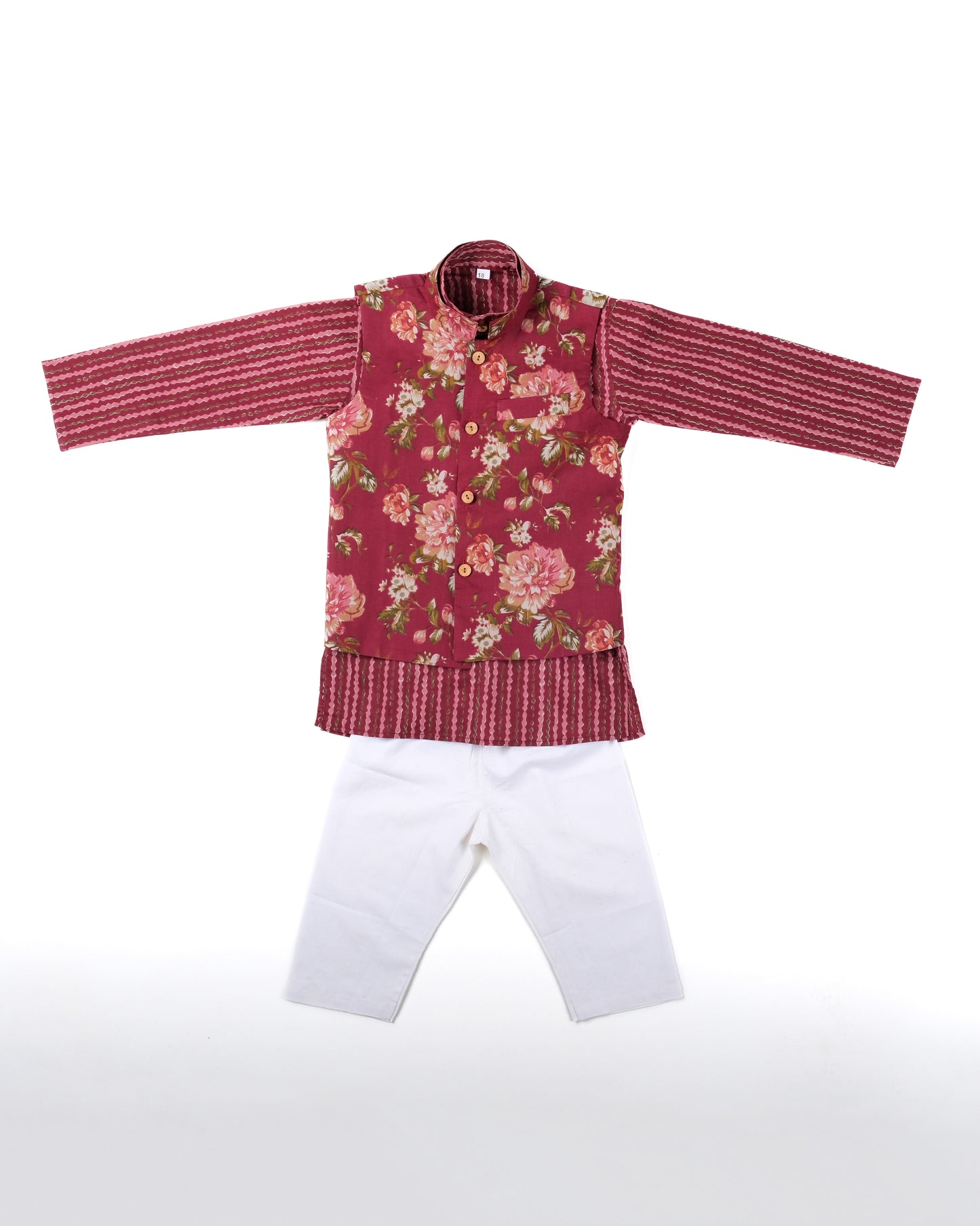 Mehroon Candy Florals Three piece (jacket, kurta and pajama) set for boys