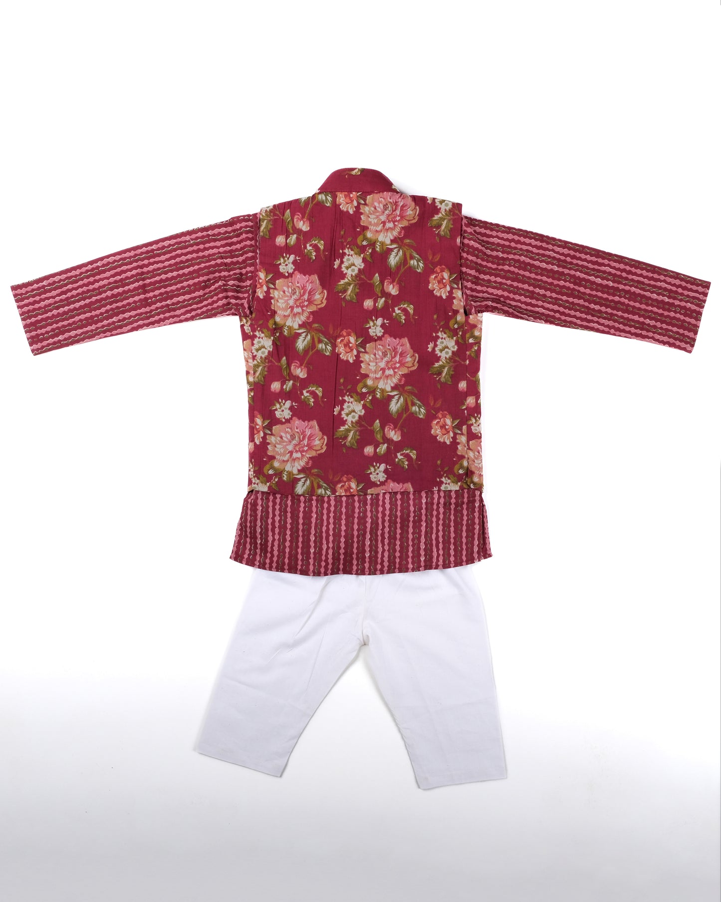 Mehroon Candy Florals Three piece (jacket, kurta and pajama) set for boys