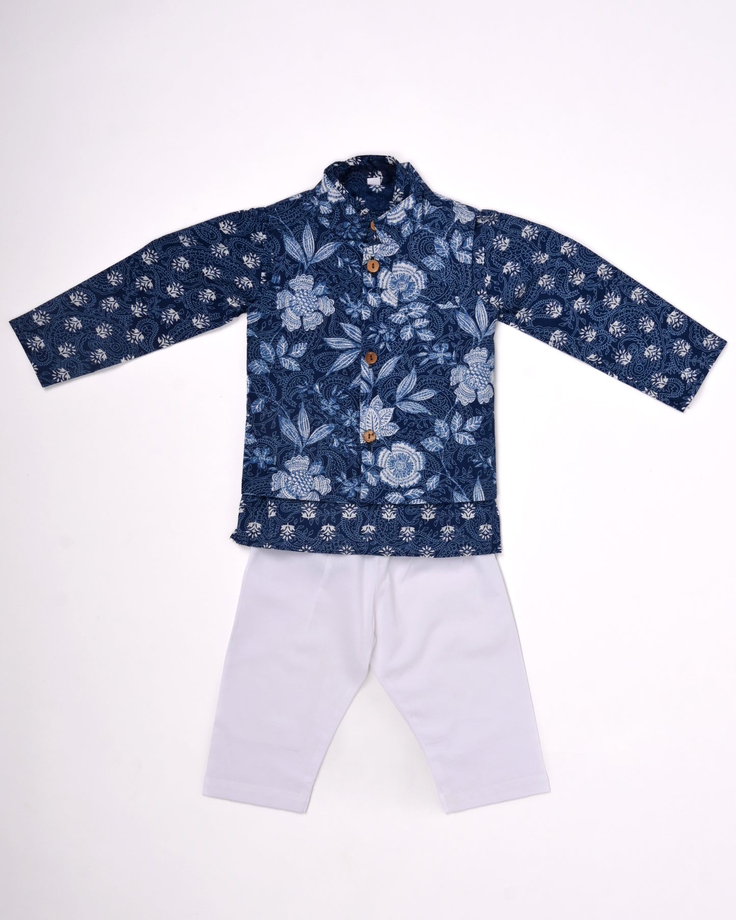 White Blue Royal Three piece (Jacket, kurta and pajama) set for boys