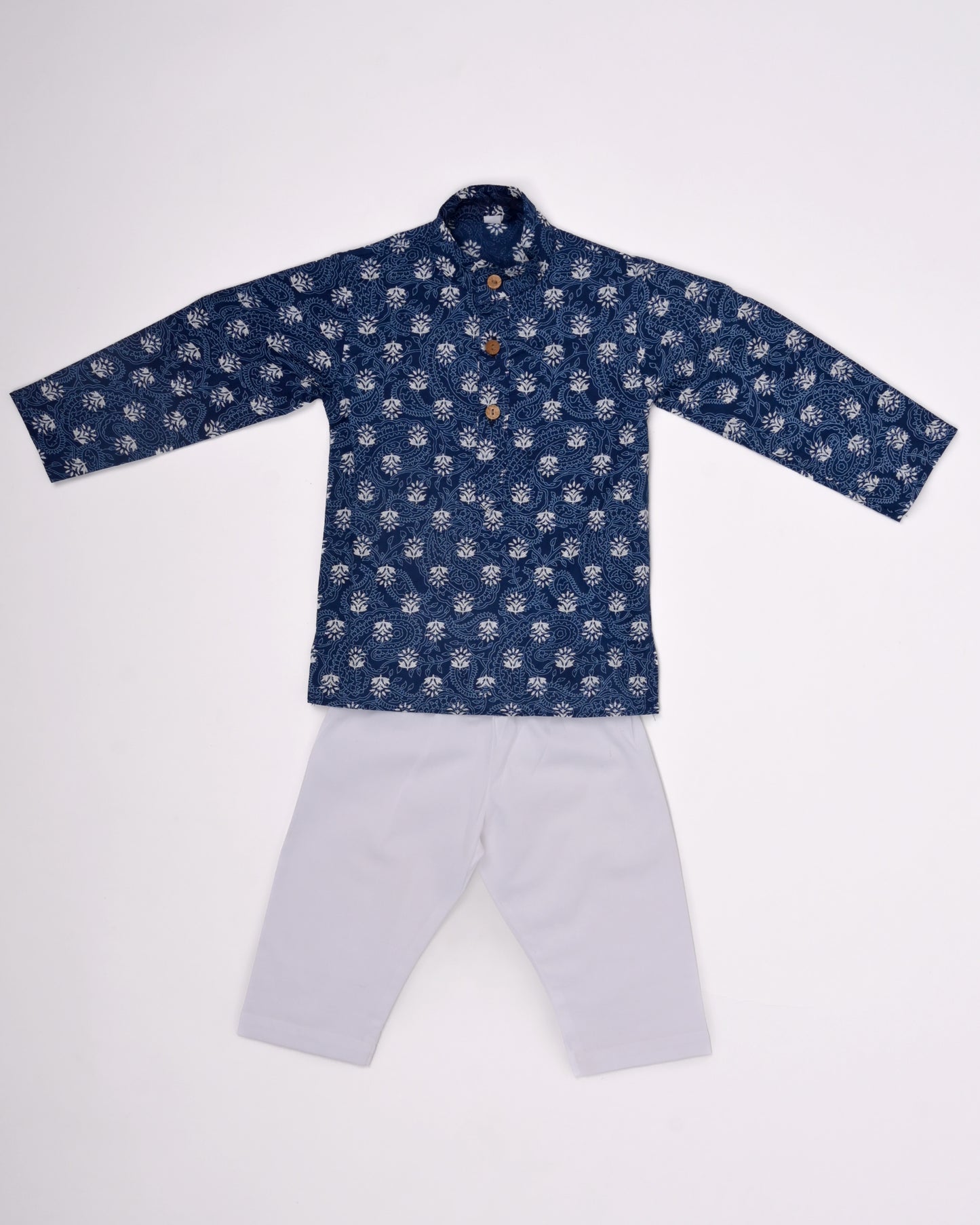White Blue Royal Three piece (Jacket, kurta and pajama) set for boys