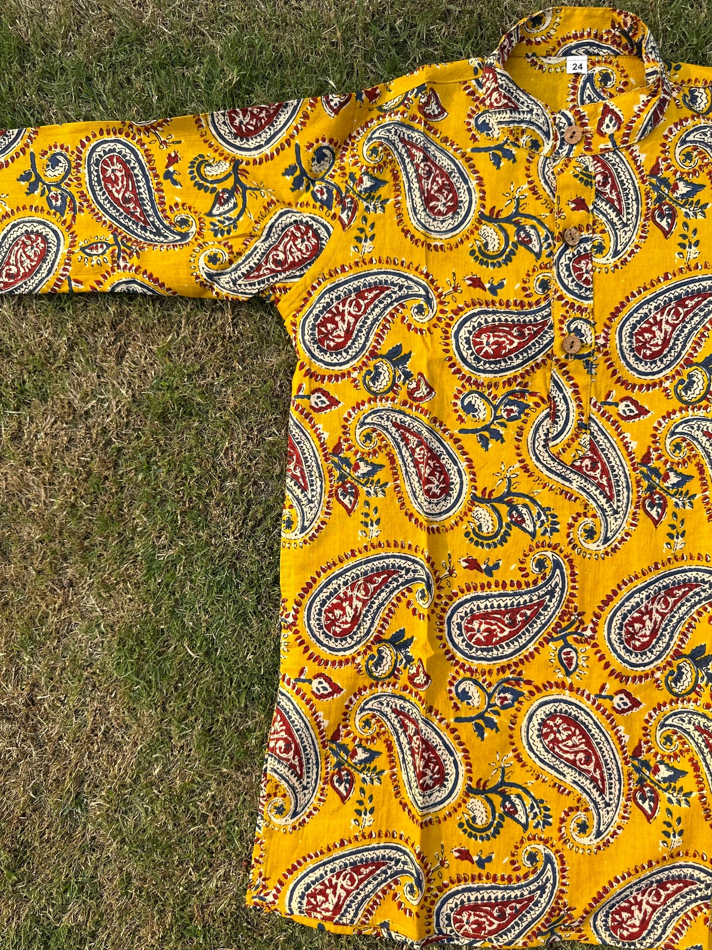Yellow ambi pure cotton block print kurta pyjama for boys -age 6 months to 18 years