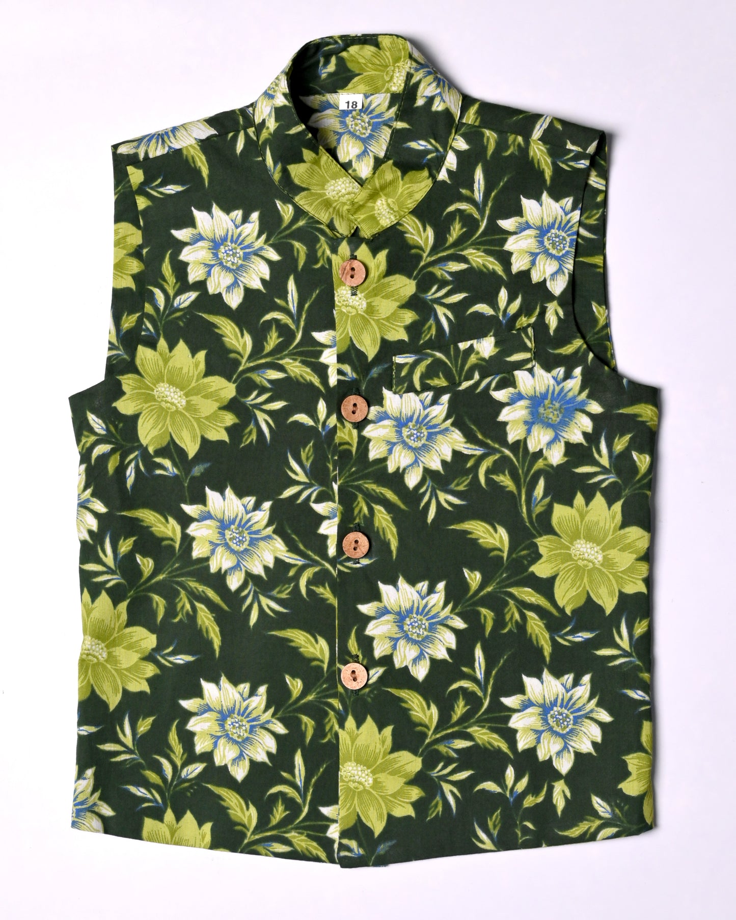 Green Floral Three piece (jacket, kurta and pajama) set for boys