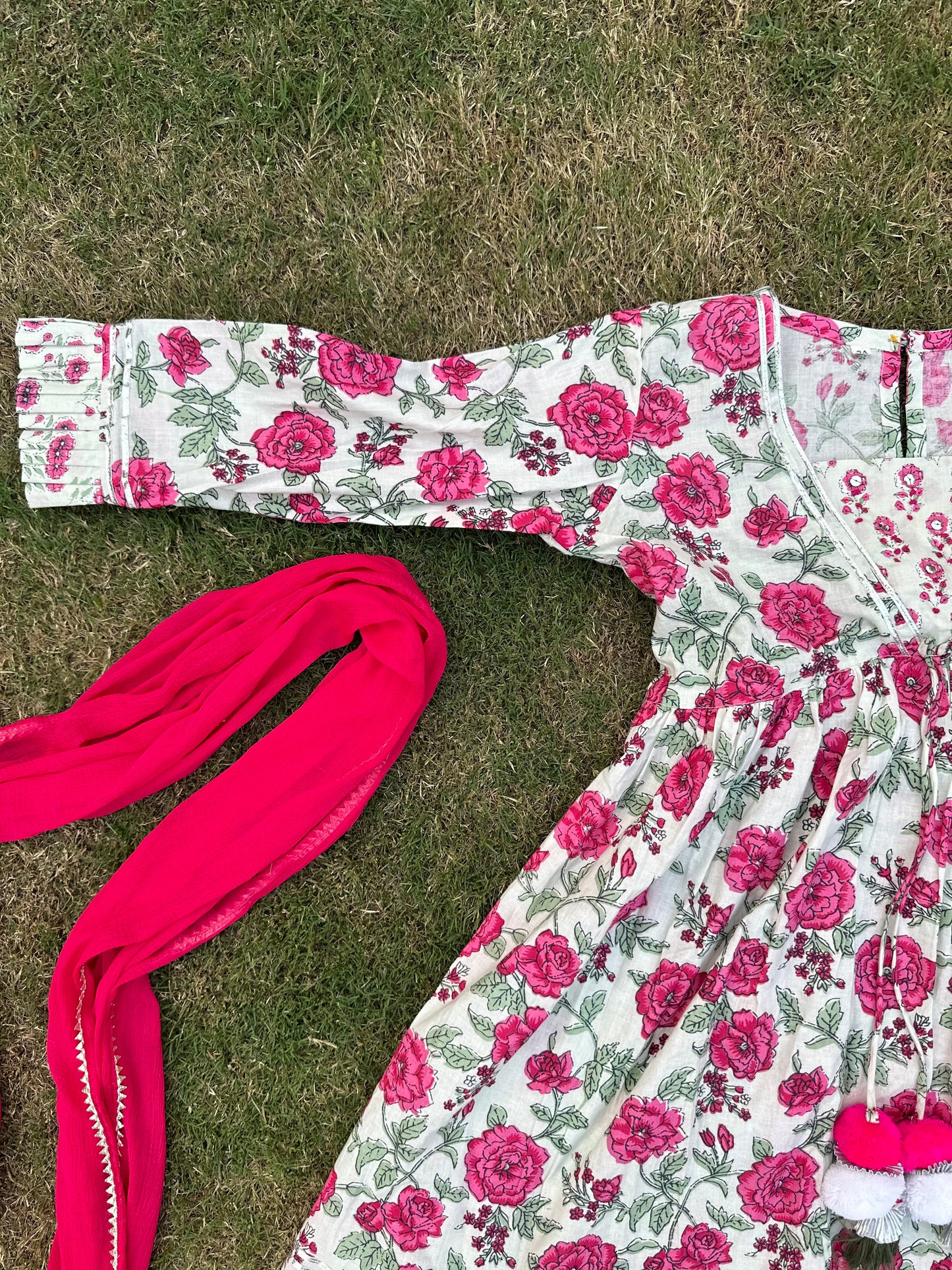Pink Rose floral pure cotton lehenga with duppata -age group 6 months to 18 years