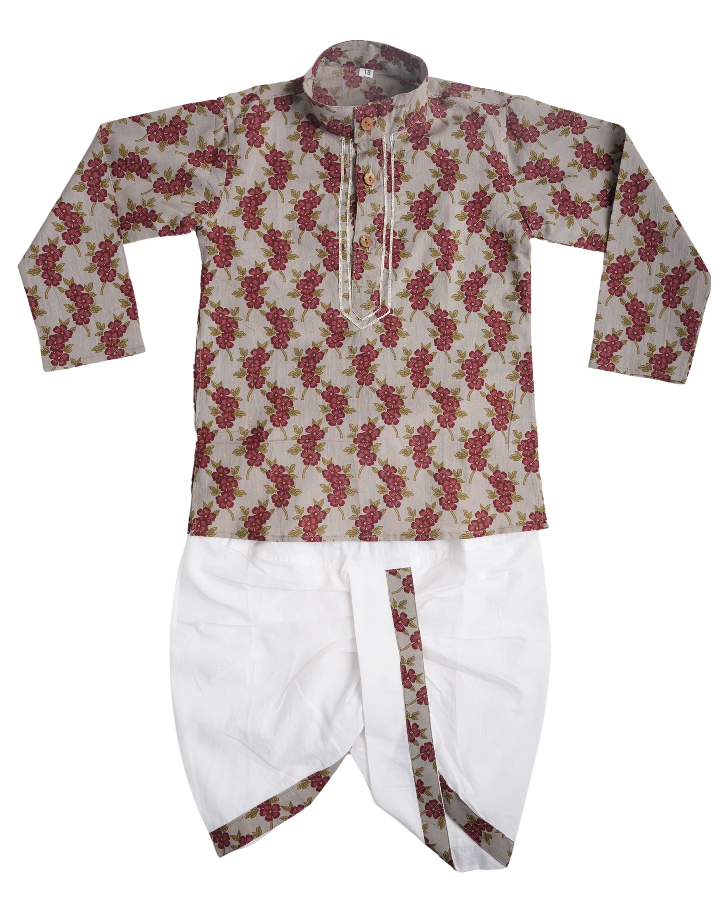 Smoky mehroon bloom pure cotton kurta and dhoti