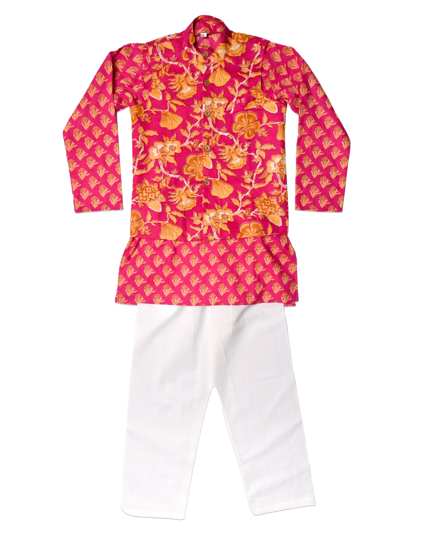 Pink yellow Three piece (jacket, kurta and pajama) set for boys