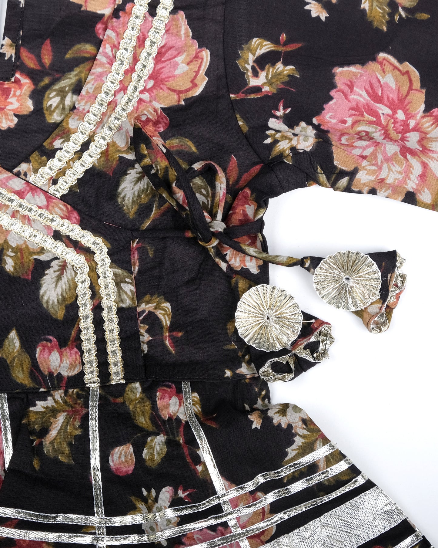 Midnight Florals Angrakha style pure cotton suit with Duppata