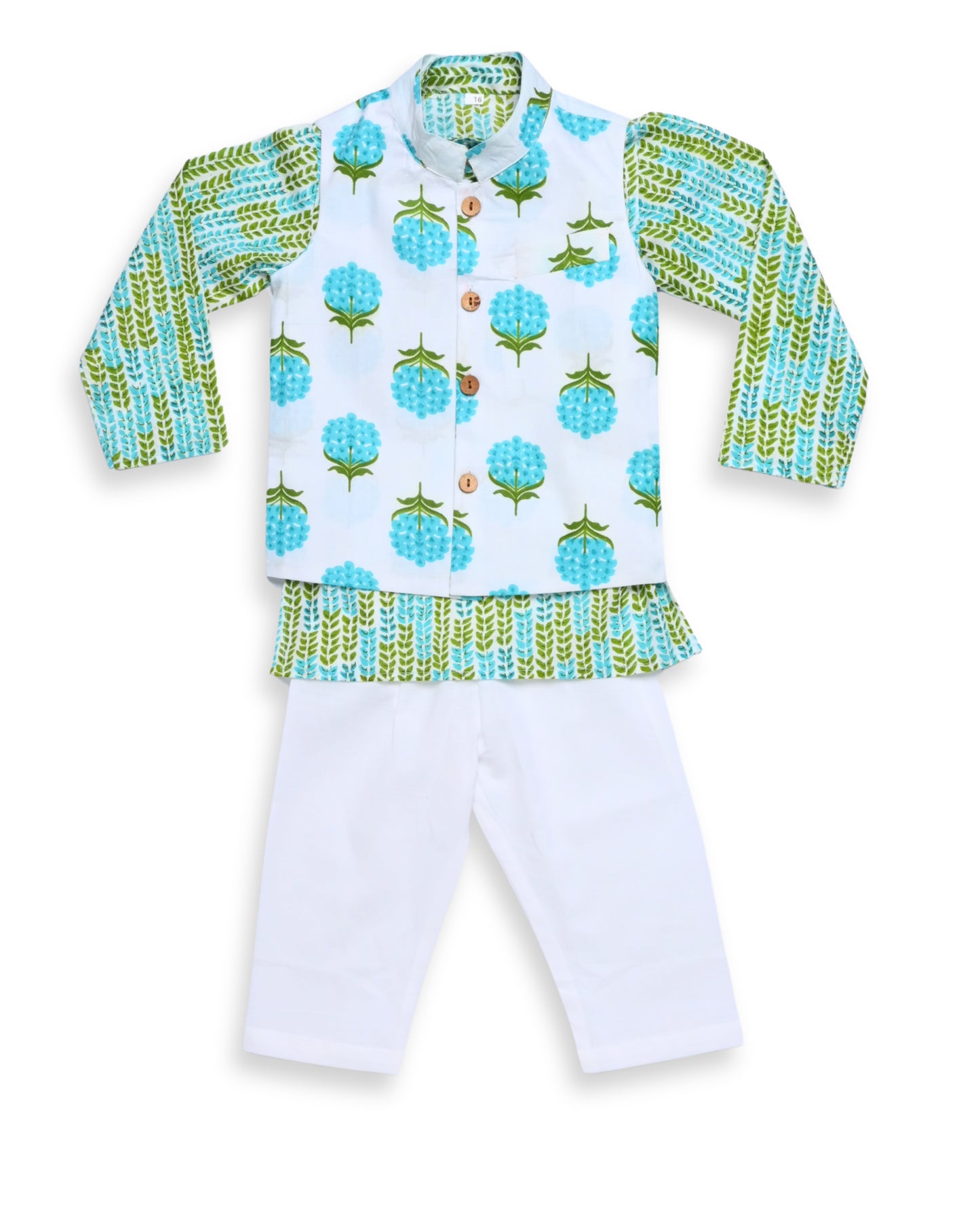 Blue Pea Three piece (jacket, kurta and pajama) set for boys