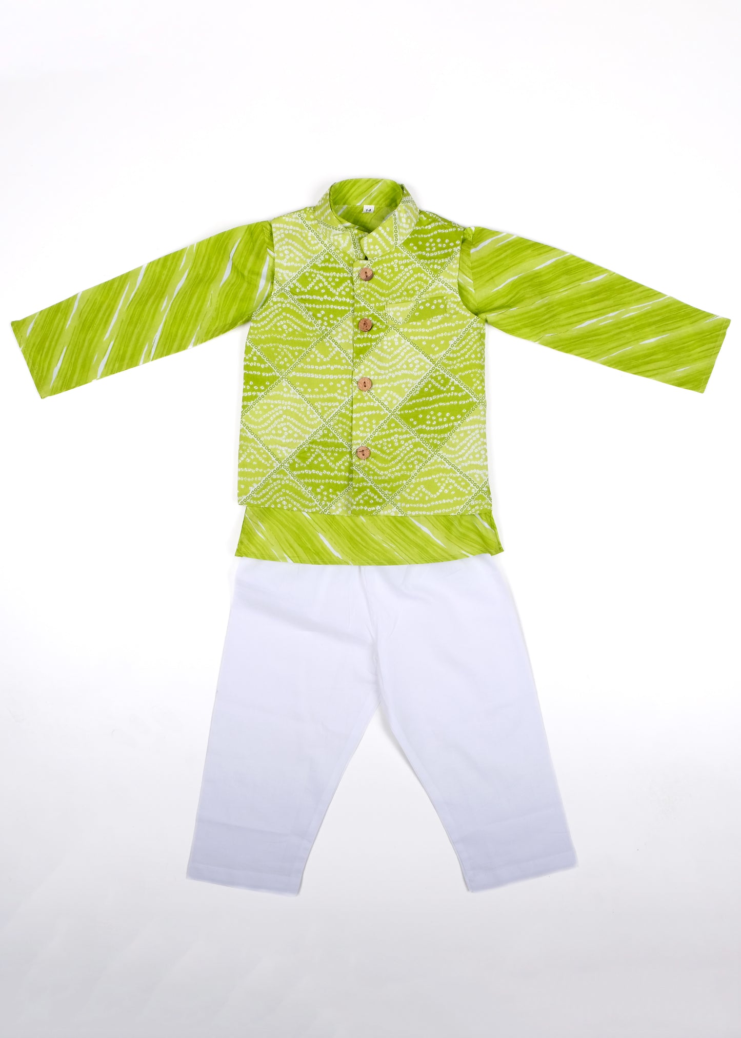 Parrot Green Three piece (jacket, kurta and pajama) set for boys