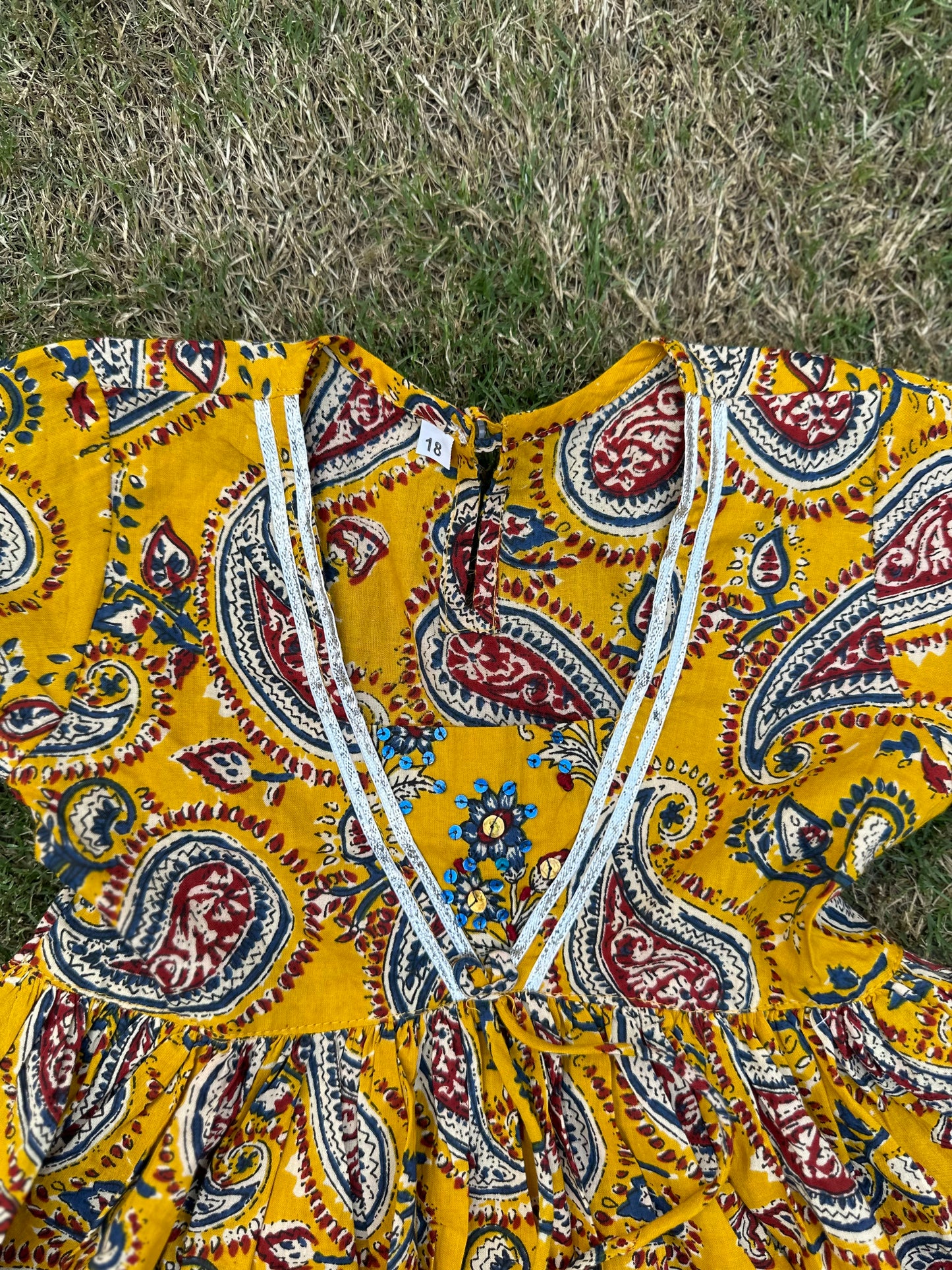 Yellow red handwork pure cotton lehenga with duppata -age group 6 months to 18 years