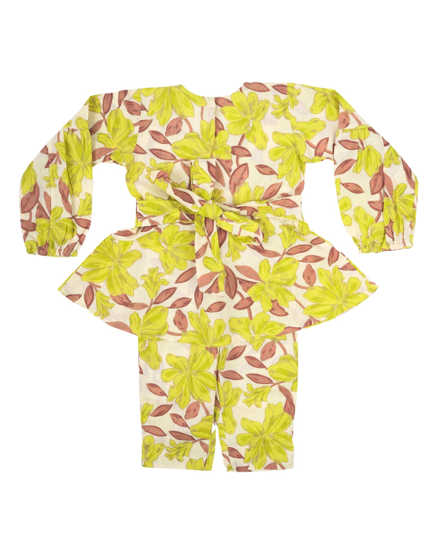 Pear green flora coord set for girls in pure cotton
