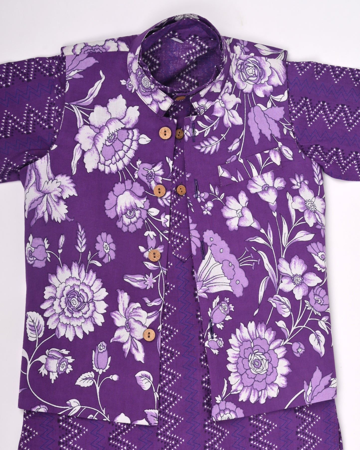 Purple Navaab Three piece (jacket, kurta and pajama) set for boys
