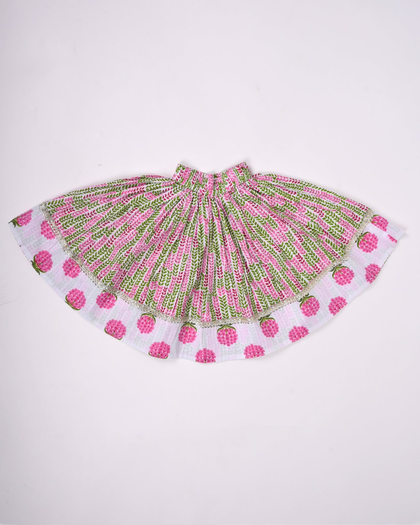 Pink and white strawberry pure cotton lehenga for girls