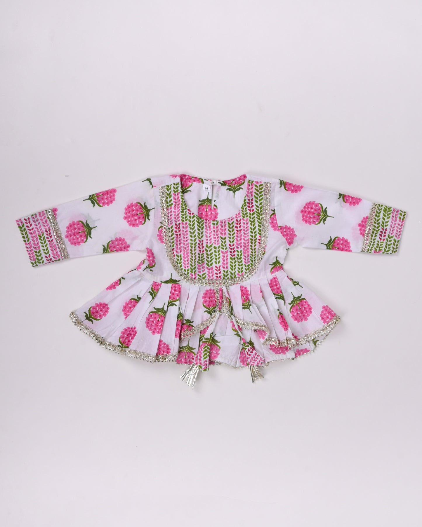 Pink and white strawberry pure cotton lehenga for girls