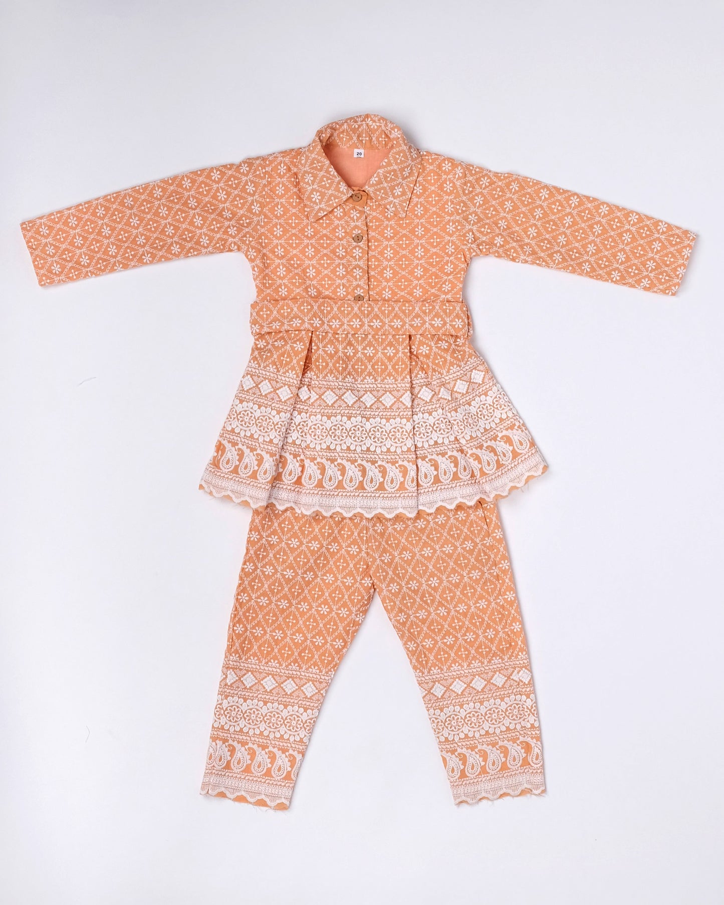 Orange Chikankari coord set for girls