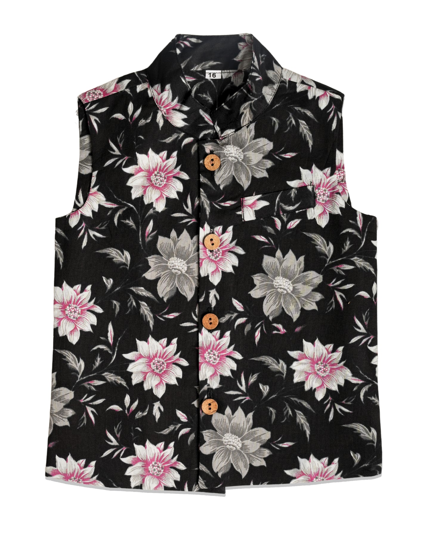 Black floral Three piece (jacket, kurta and pajama) set for boys