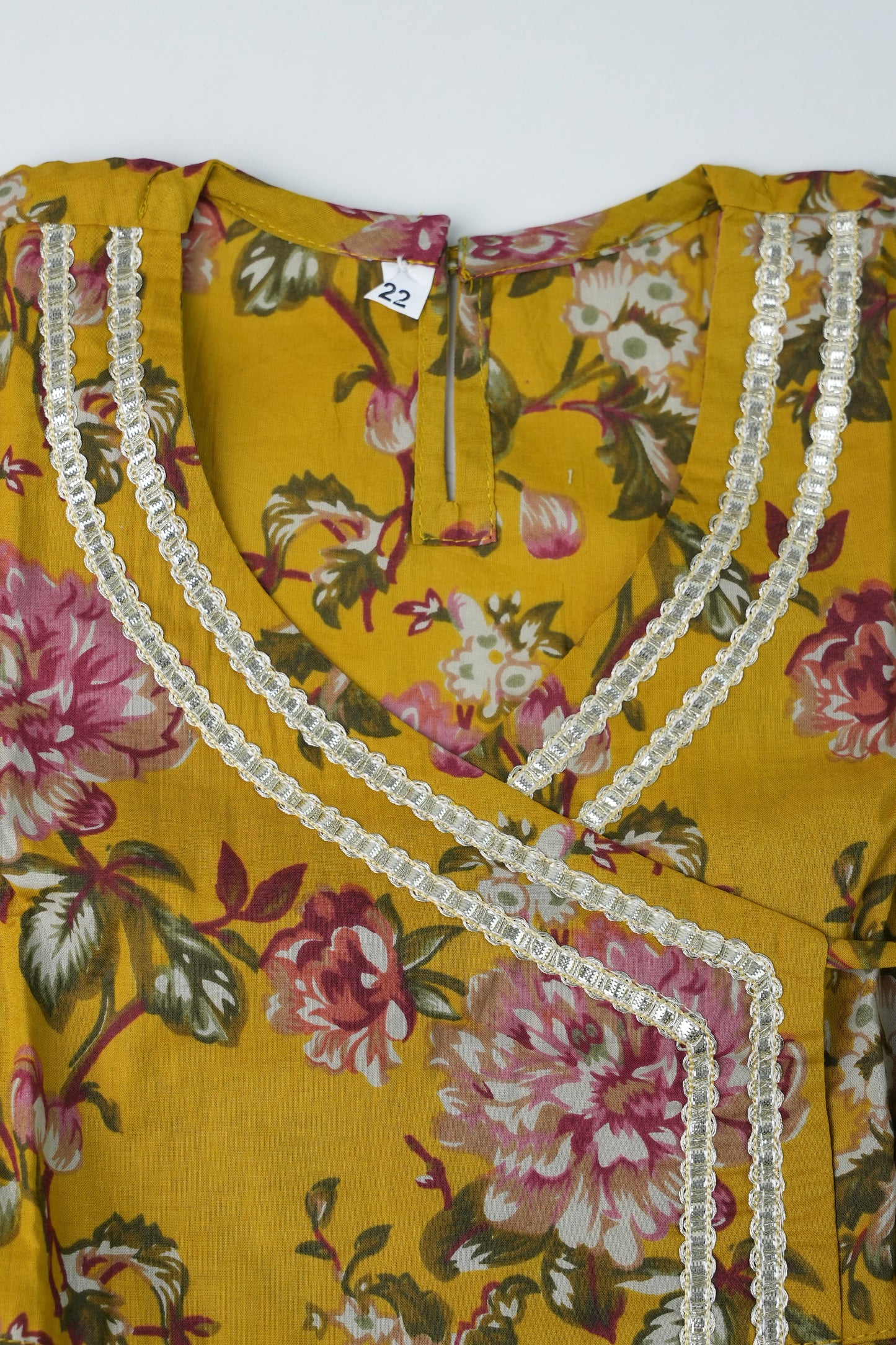 Mustard florals Angrakha suit for girls