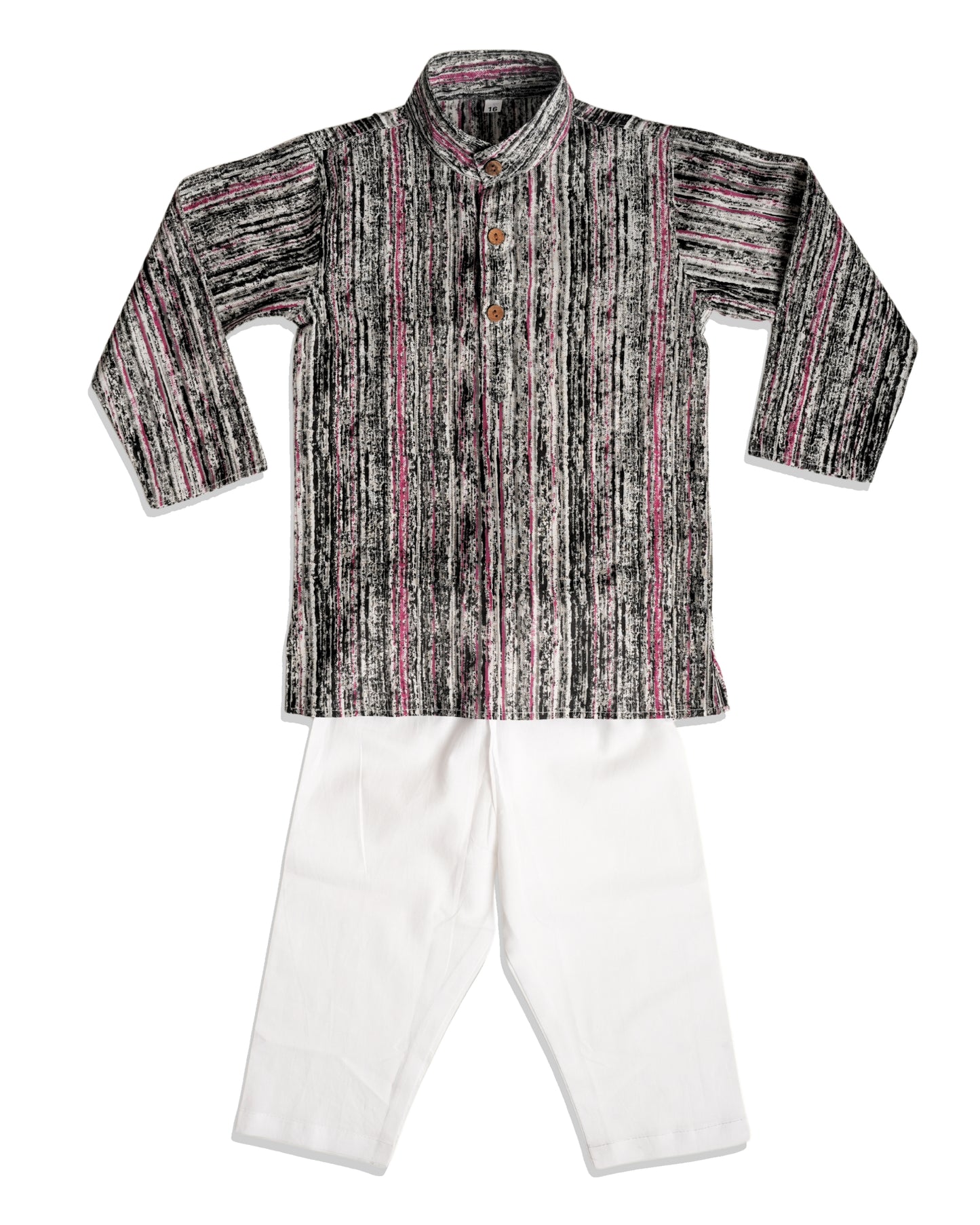 Black floral Three piece (jacket, kurta and pajama) set for boys