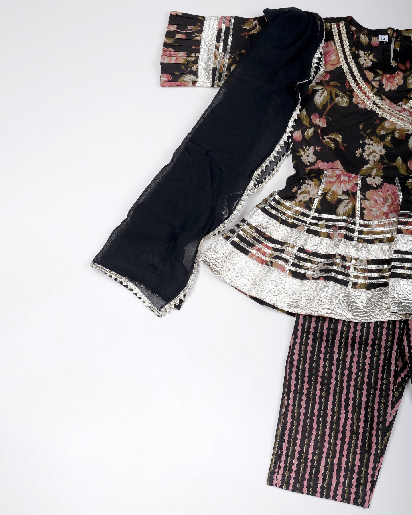 Midnight Florals Angrakha style pure cotton suit with Duppata