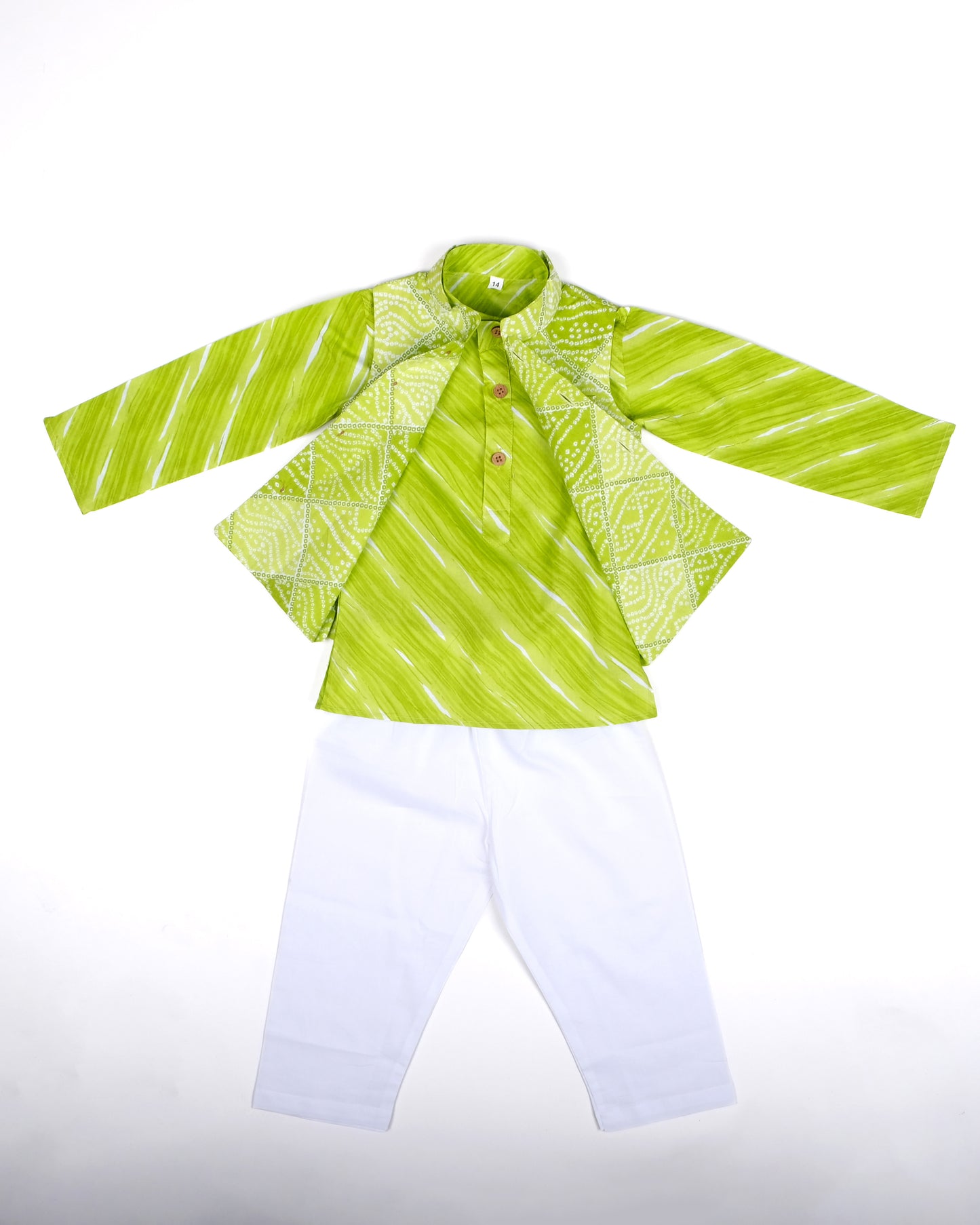 Parrot Green Three piece (jacket, kurta and pajama) set for boys