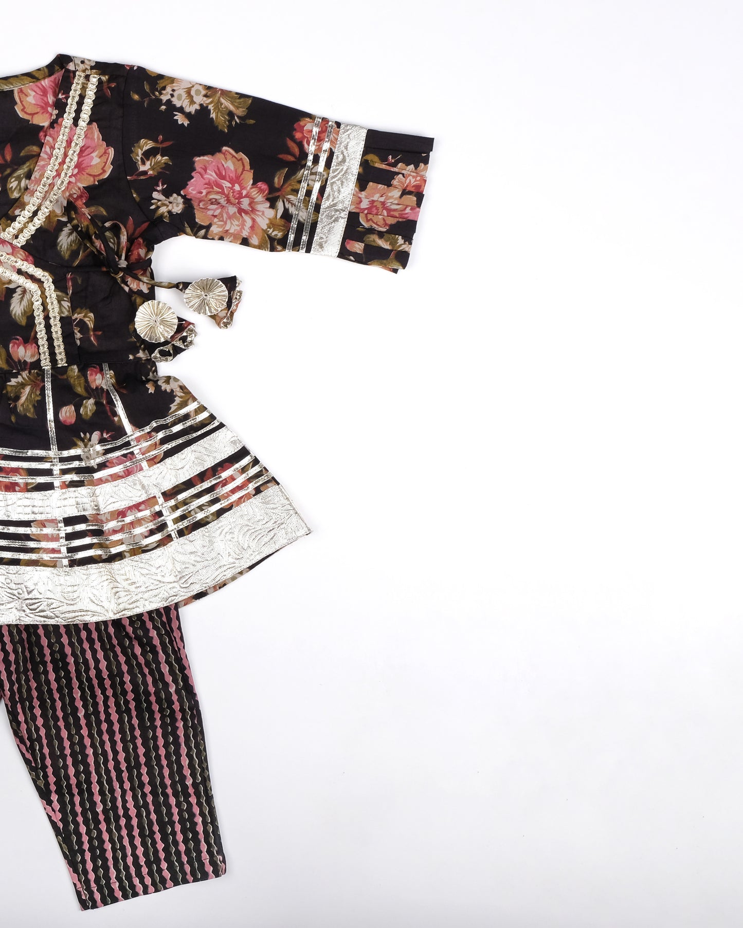 Midnight Florals Angrakha style pure cotton suit with Duppata