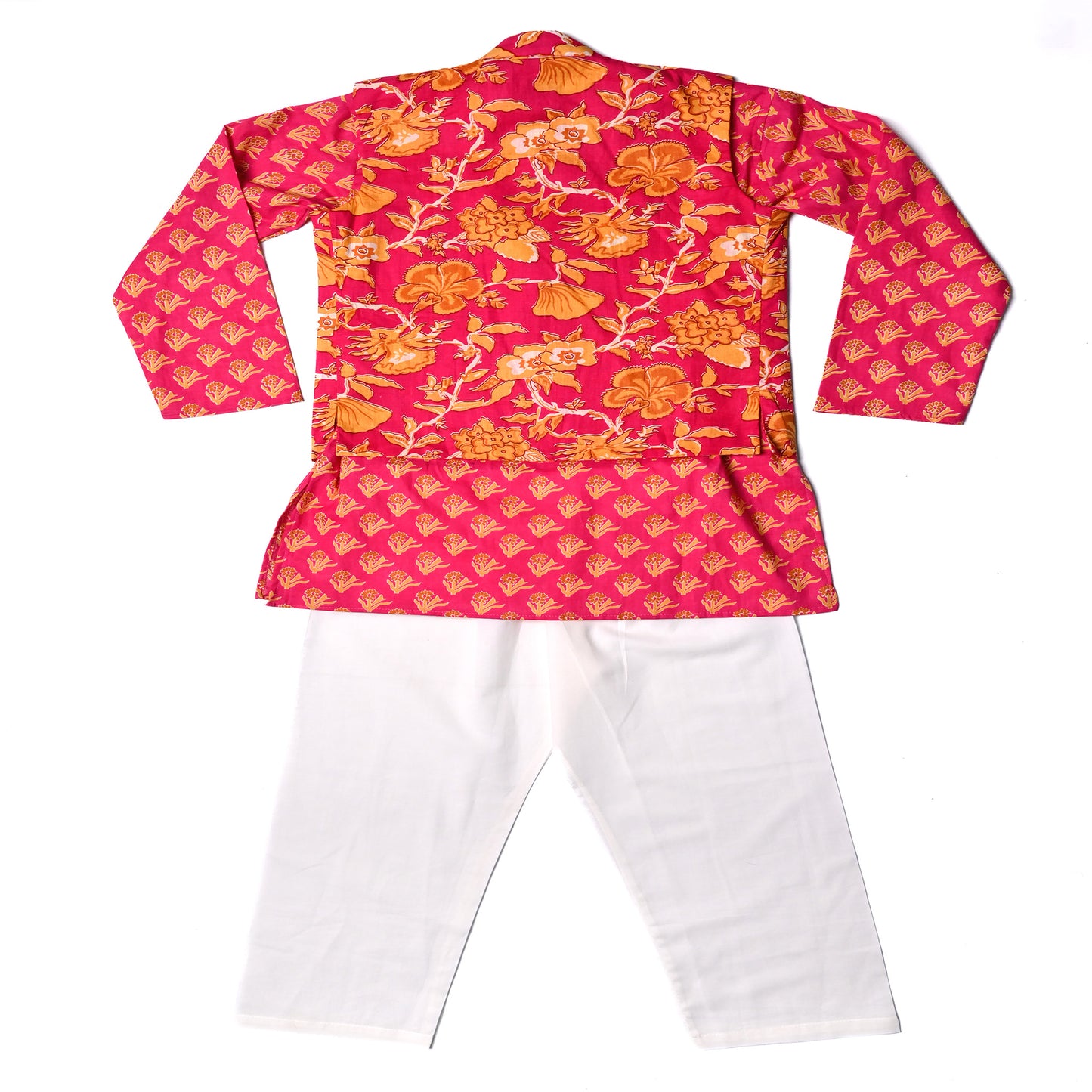 Pink yellow Three piece (jacket, kurta and pajama) set for boys