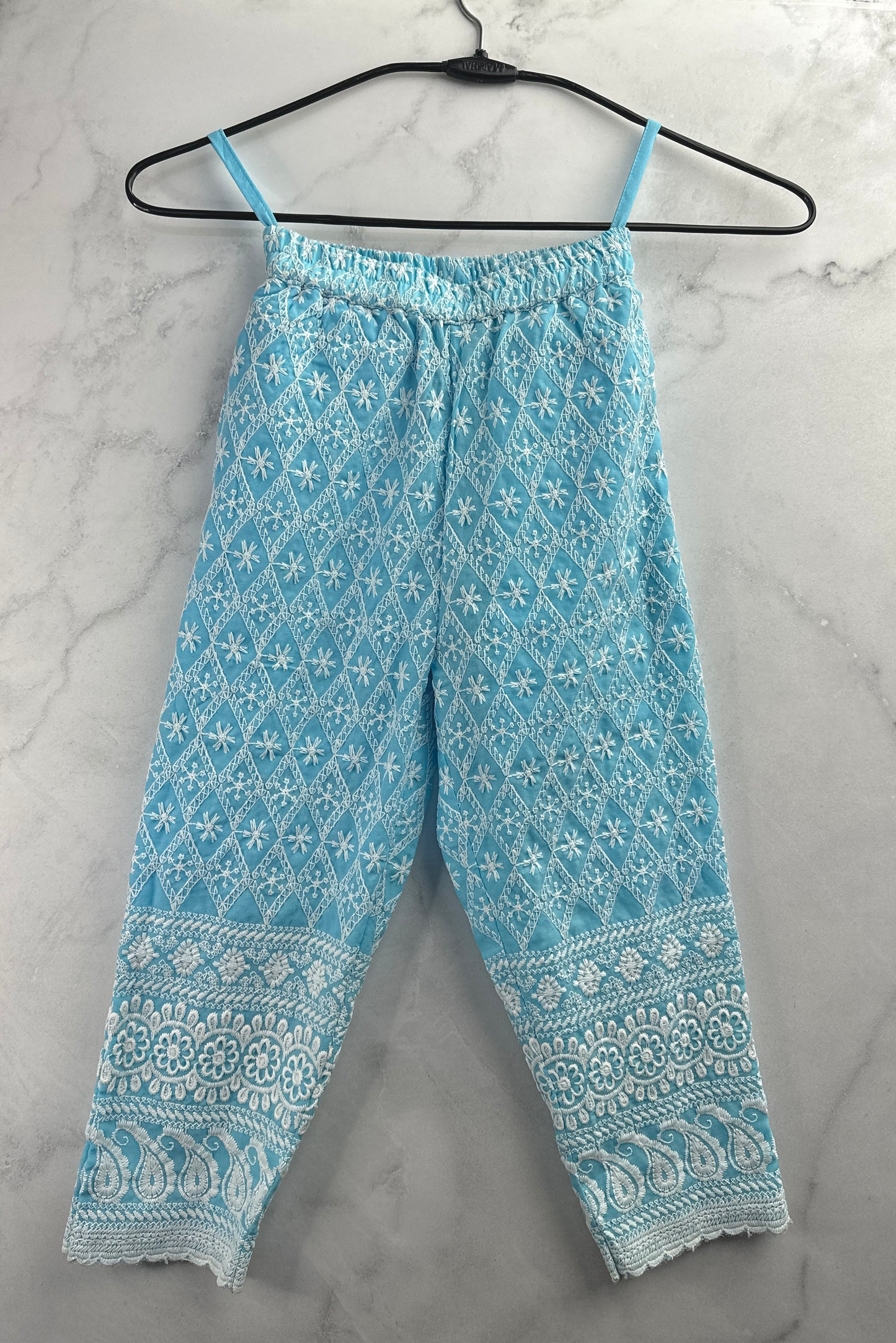 Baby blue Chikankari coord set for girls with belt