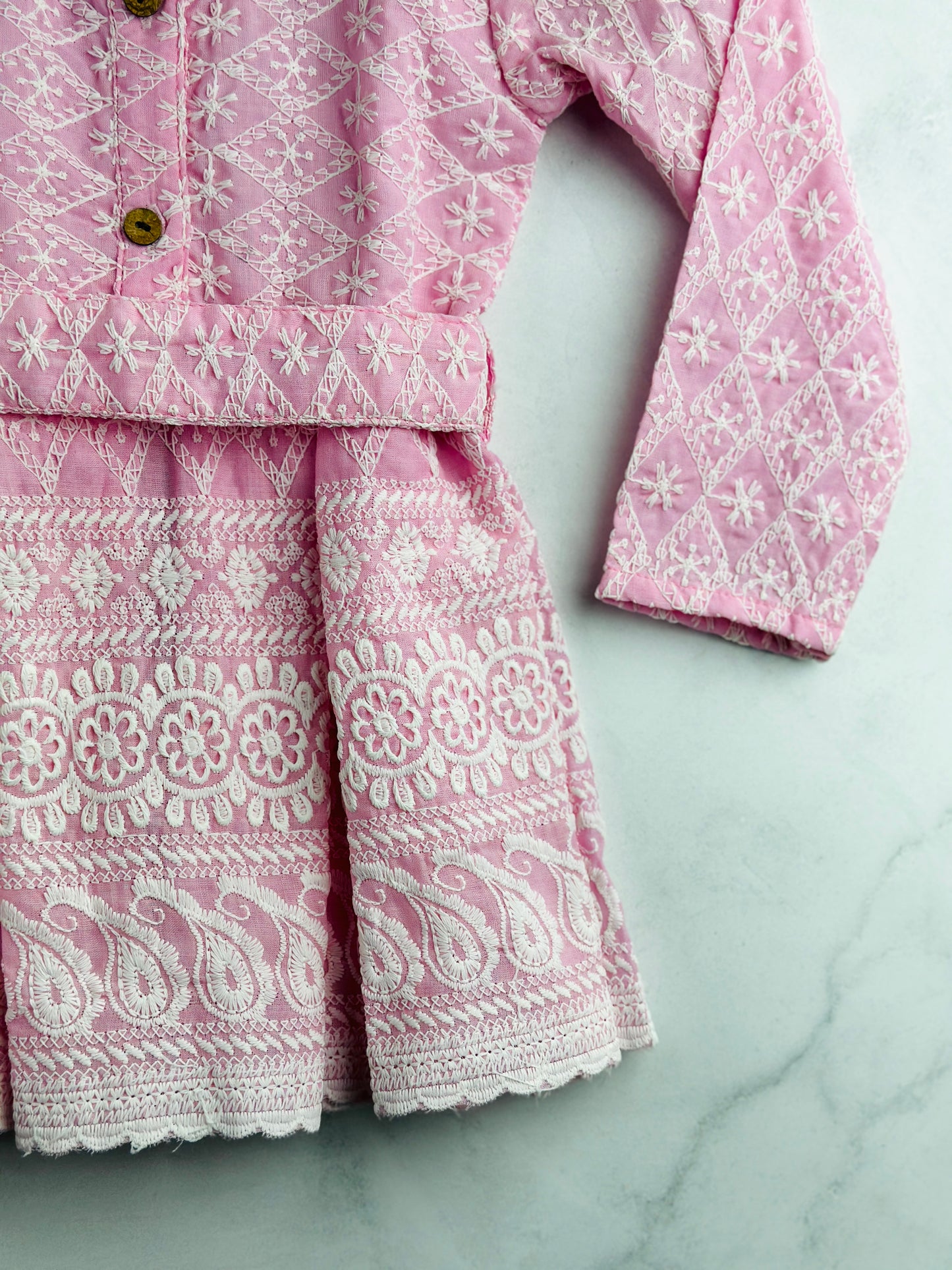 Baby pink Chikankari coord set for girls