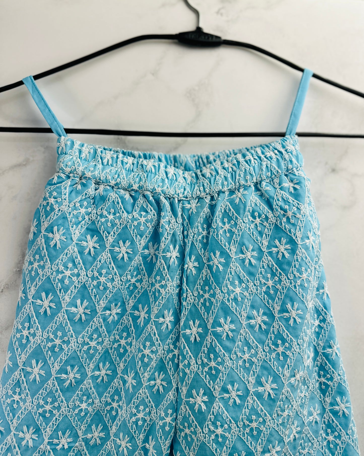 Baby blue Chikankari coord set for girls with belt