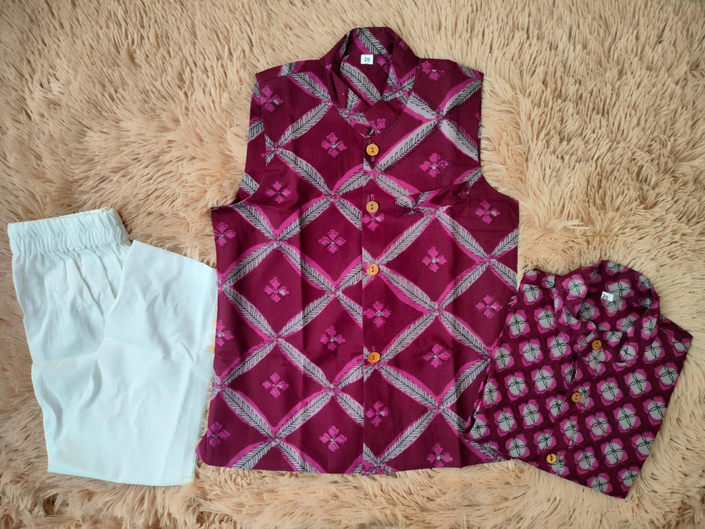 Purple Heart Three piece (jacket, kurta and pajama) set for boys