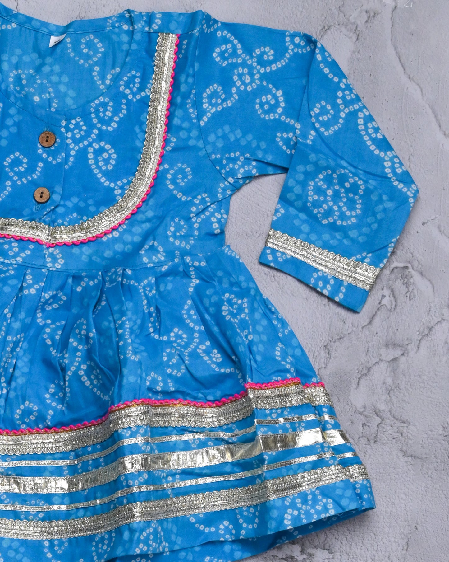 Sky Blue Bandhej coord set for girls in pure cotton