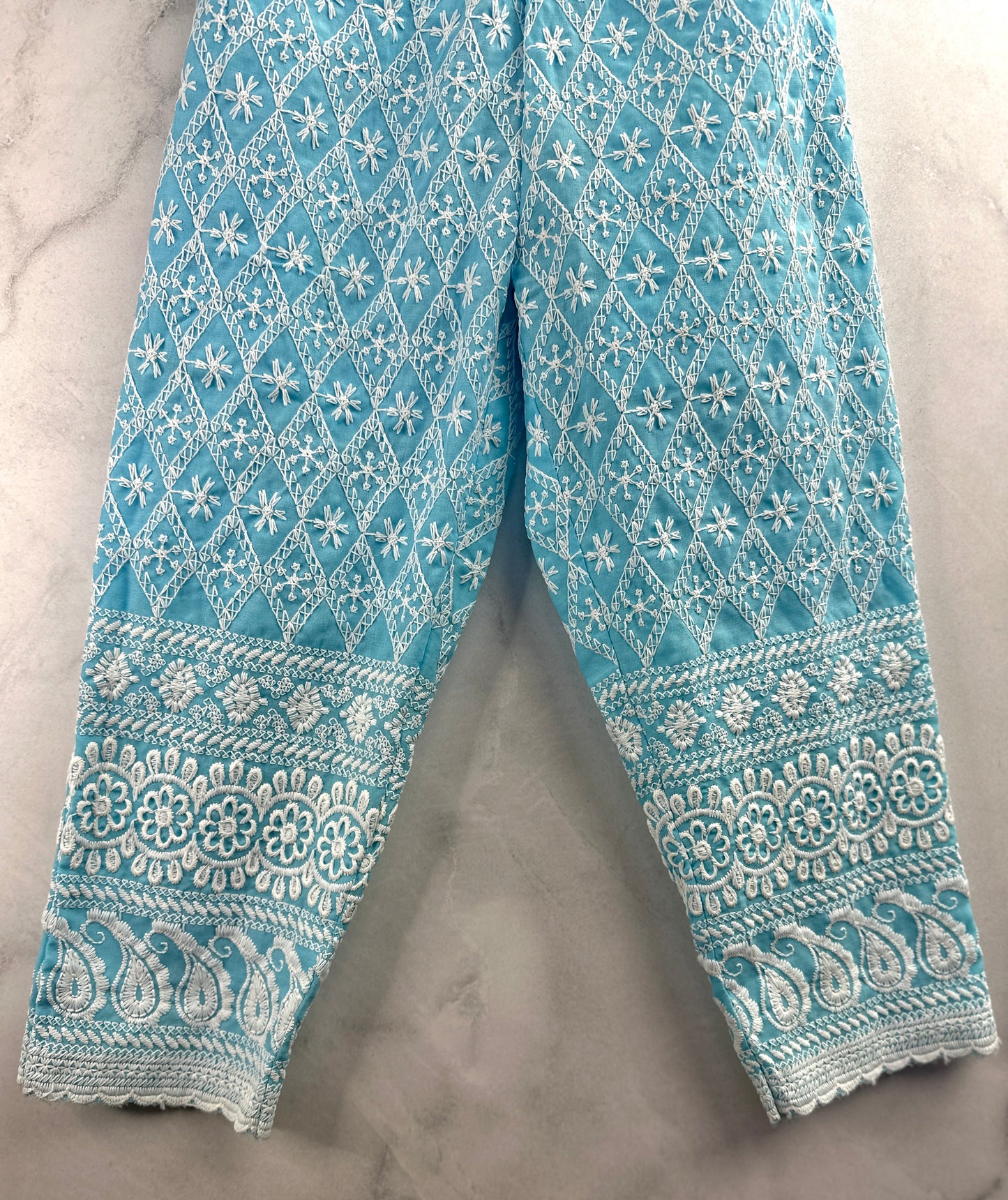 Baby blue Chikankari coord set for girls with belt