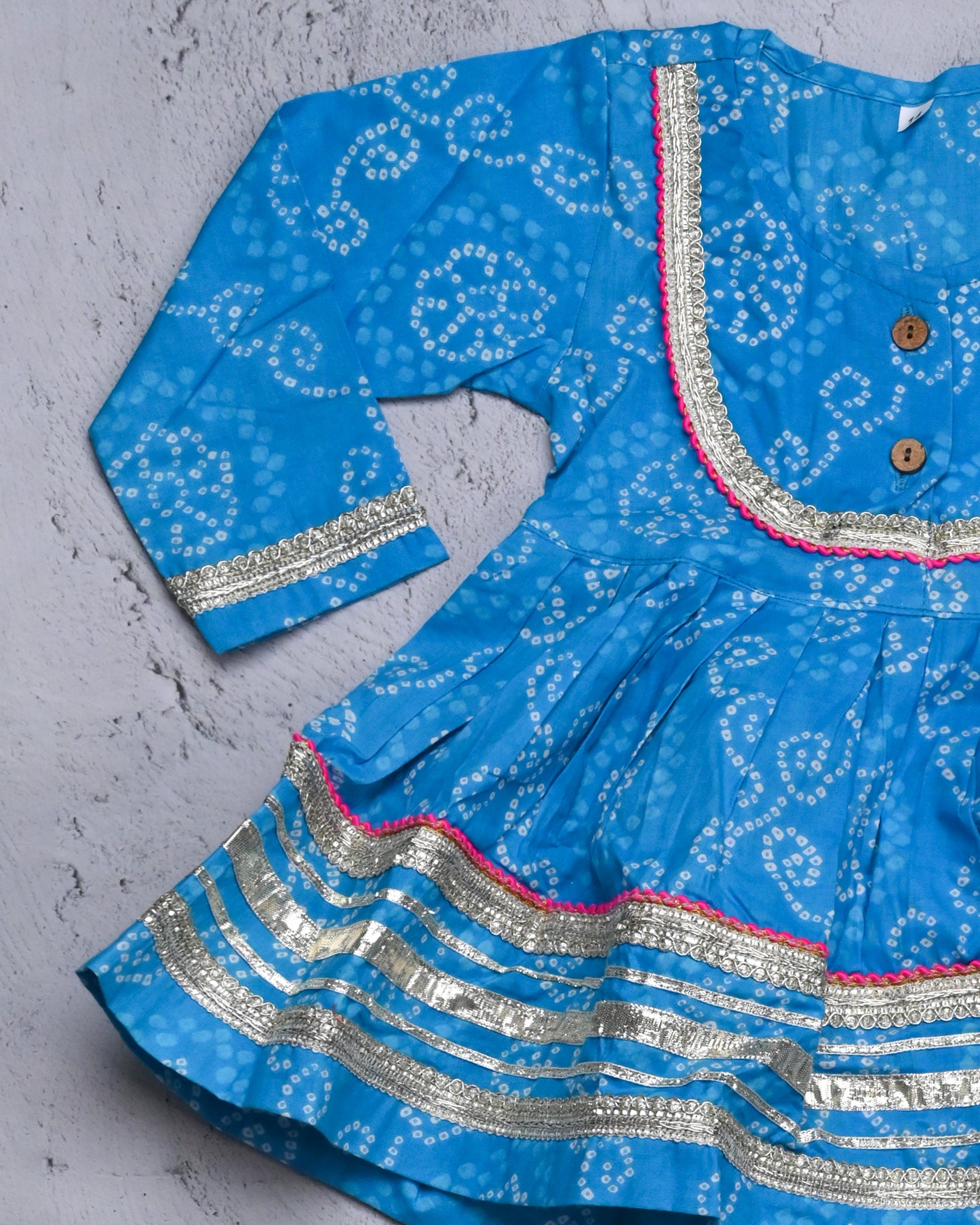 Sky Blue Bandhej coord set for girls in pure cotton