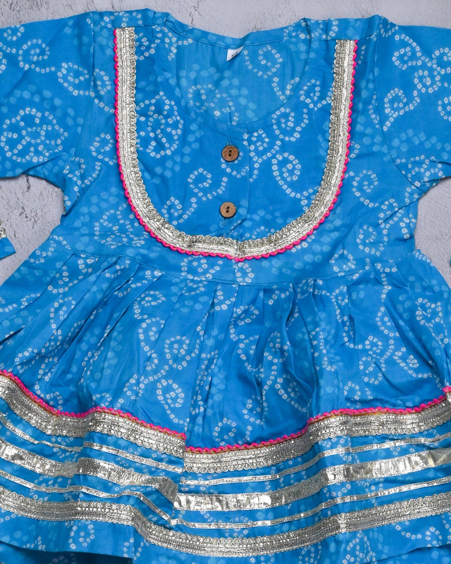 Sky Blue Bandhej coord set for girls in pure cotton