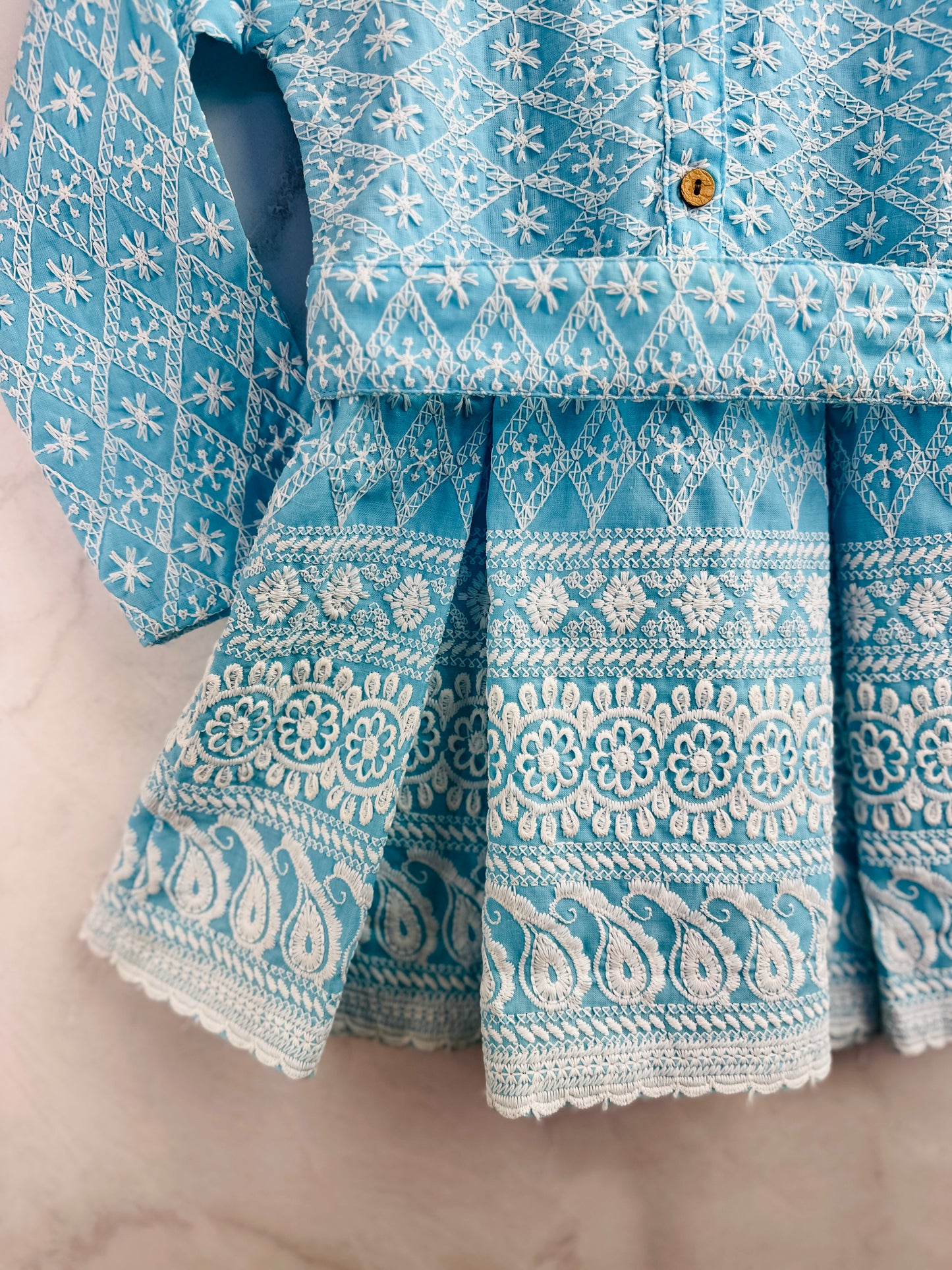 Baby blue Chikankari coord set for girls with belt